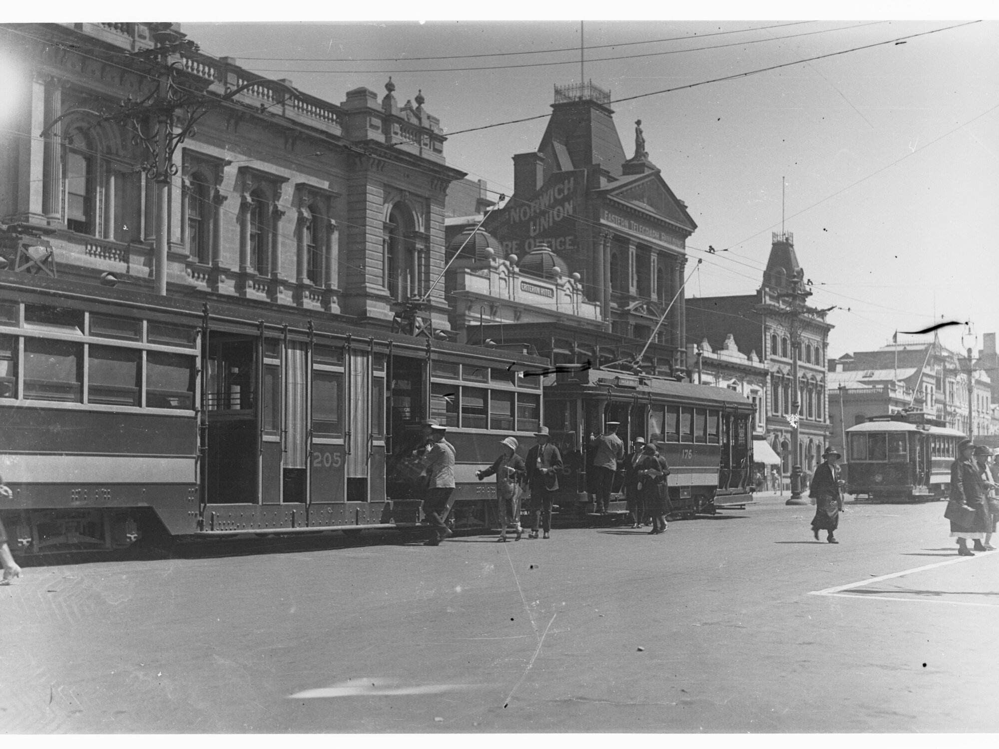 Tram in King William Street in front of Criterion Hotel