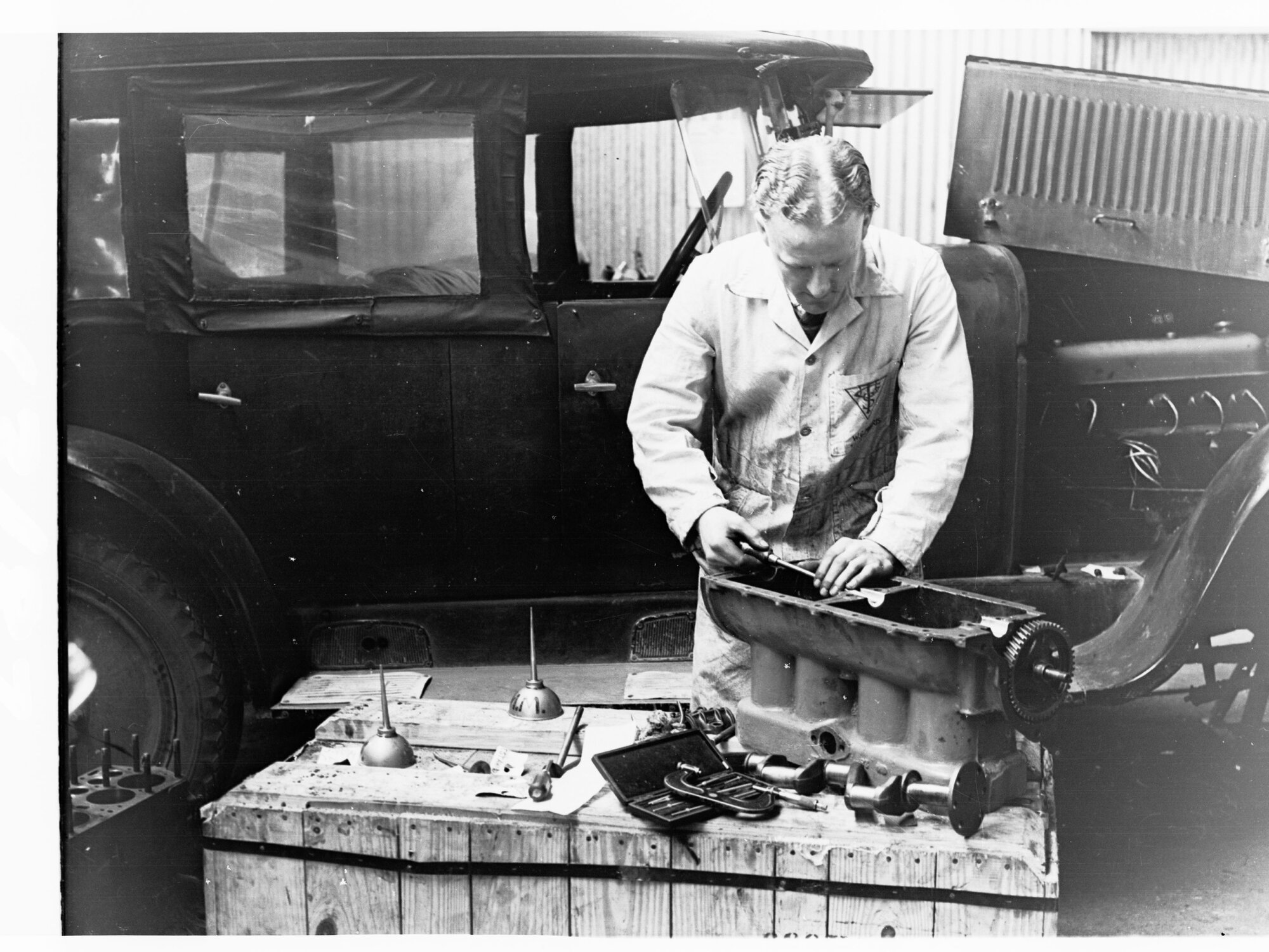 Students using trade school equipment