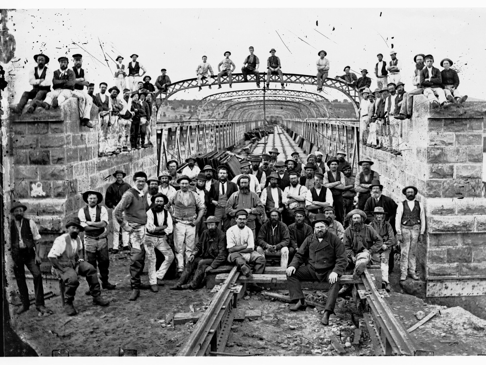 Workers on the first bridge at Murray Bridge