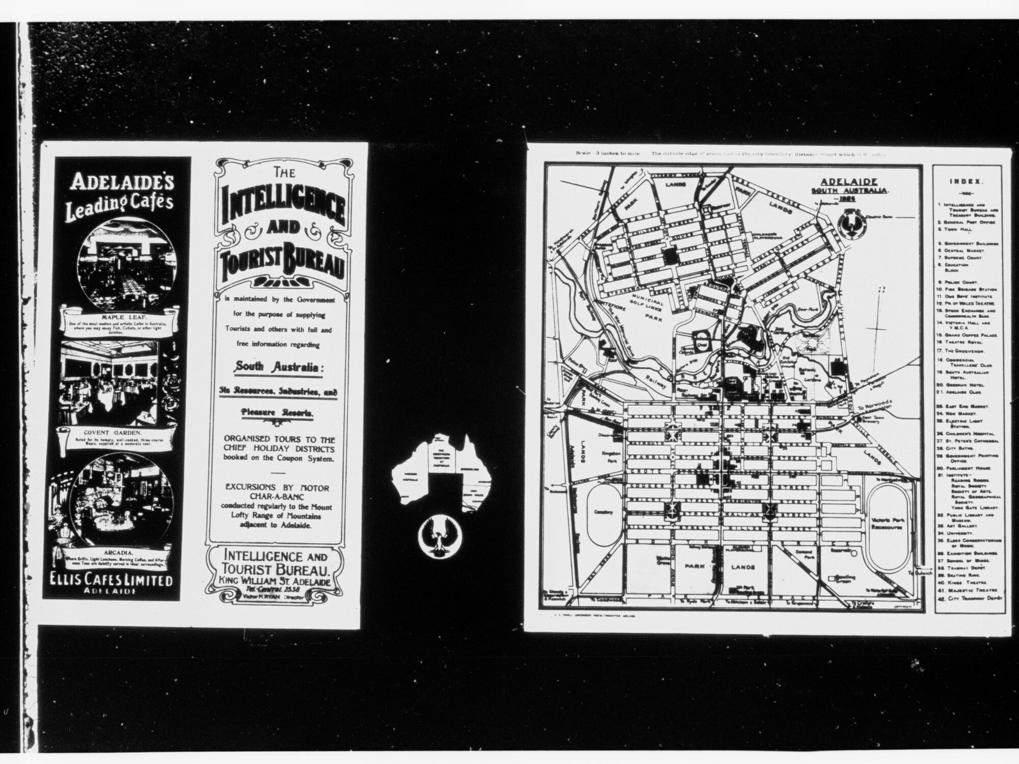 Adelaide map &amp; Tourist Bureau advertisement