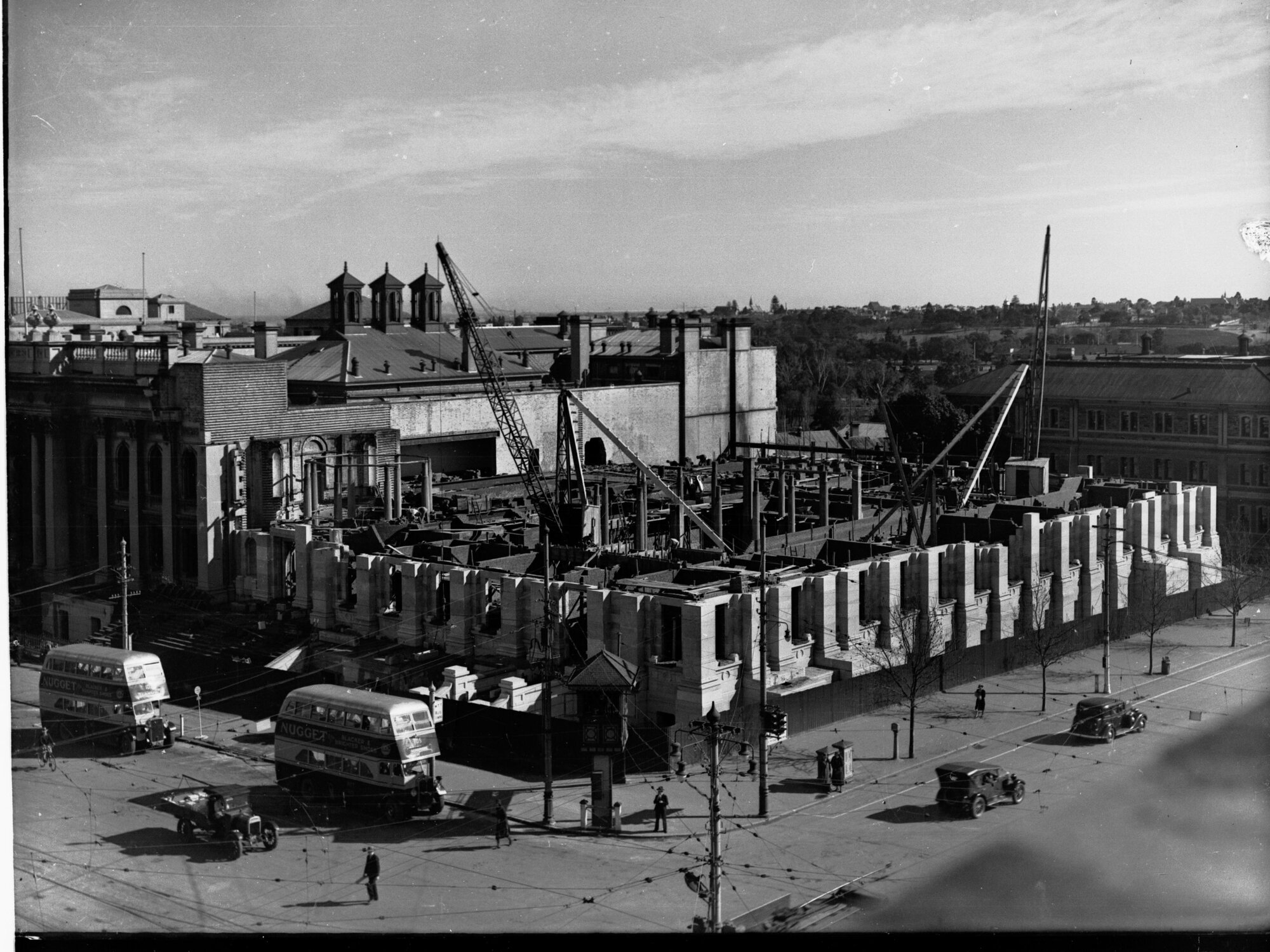 Parliament House Under Construction Buses and Automobiles on North Terrace