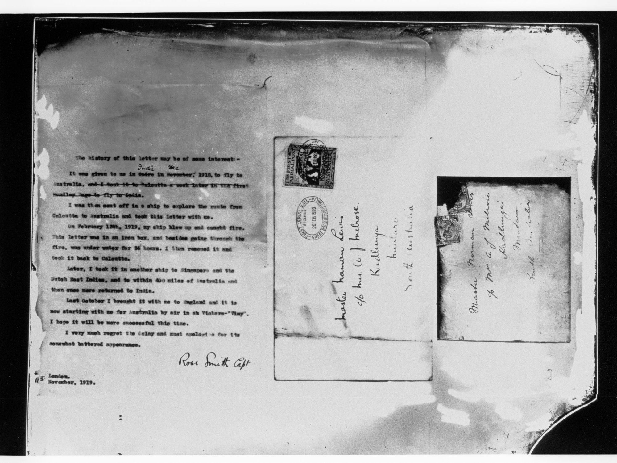 Letter delivered by Capt. Ross Smith