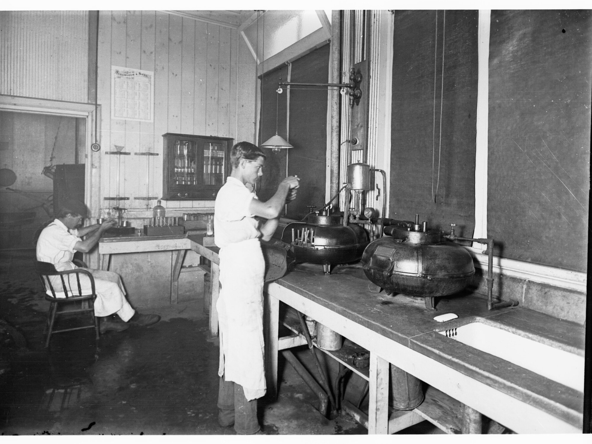 Men in Port Adelaide Butter Factory Laboratory Testing Cream