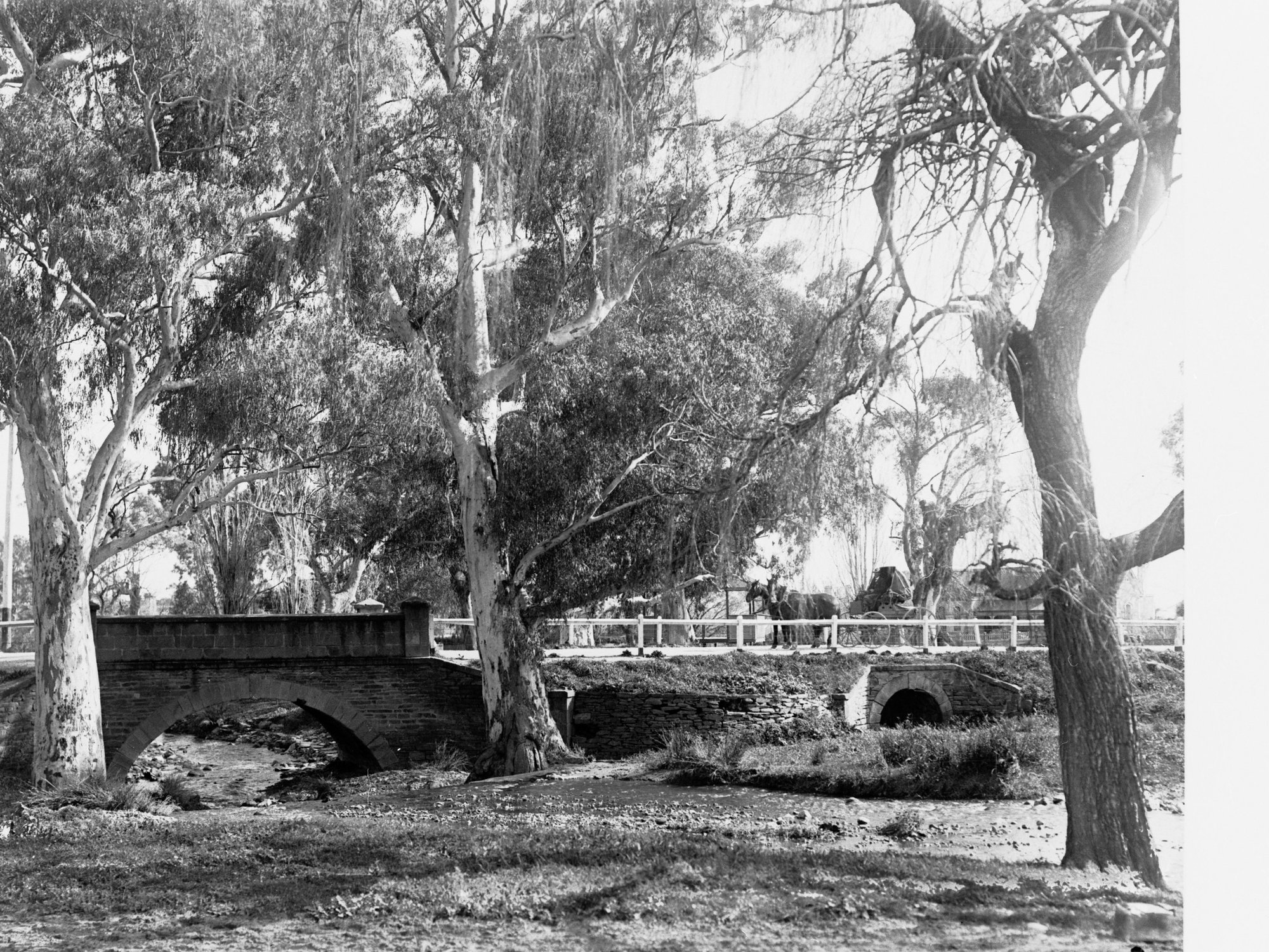 Mitcham Gardens - showing horse and buggy on bridge