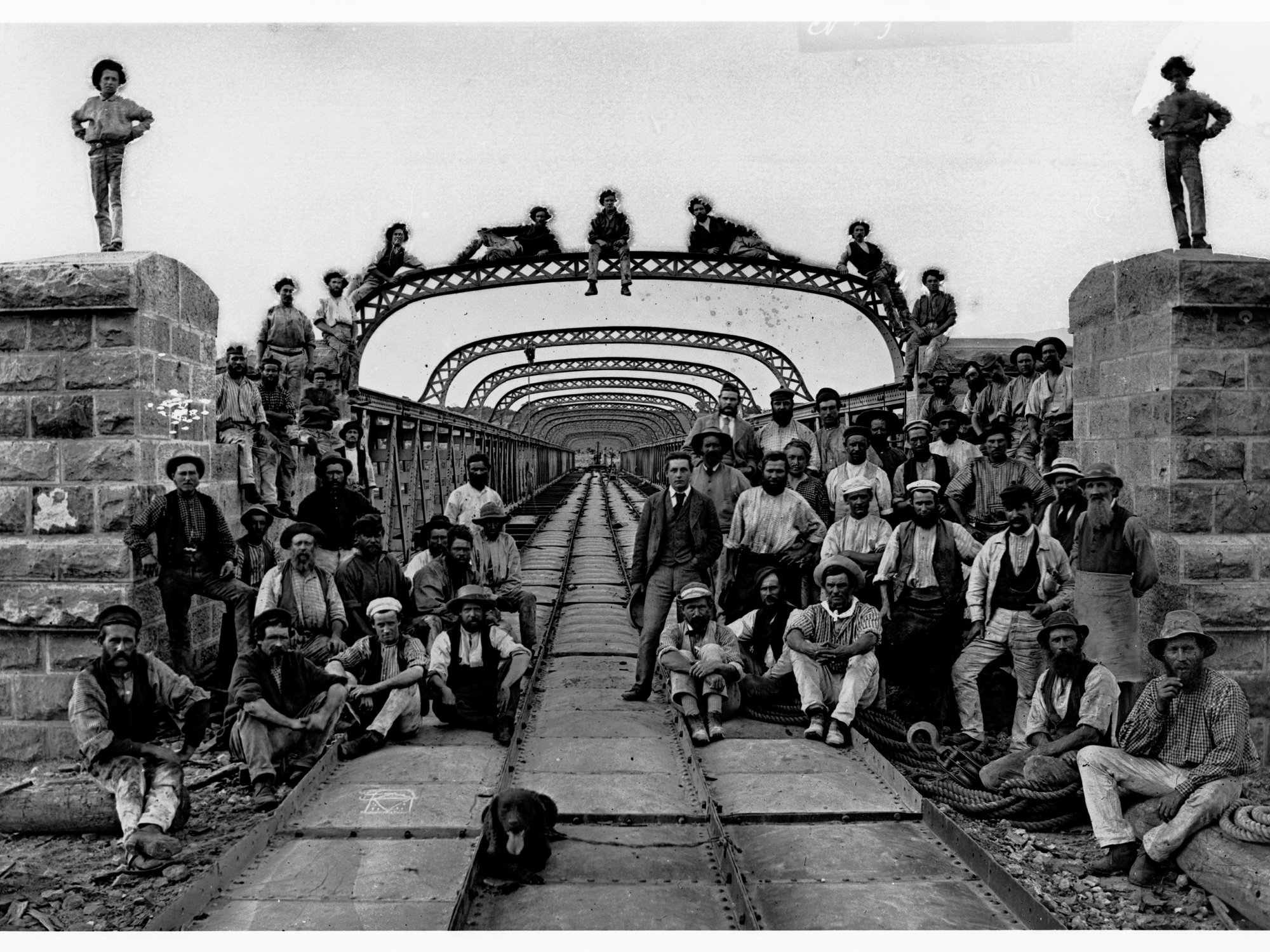 Workers on the first bridge at Murray Bridge