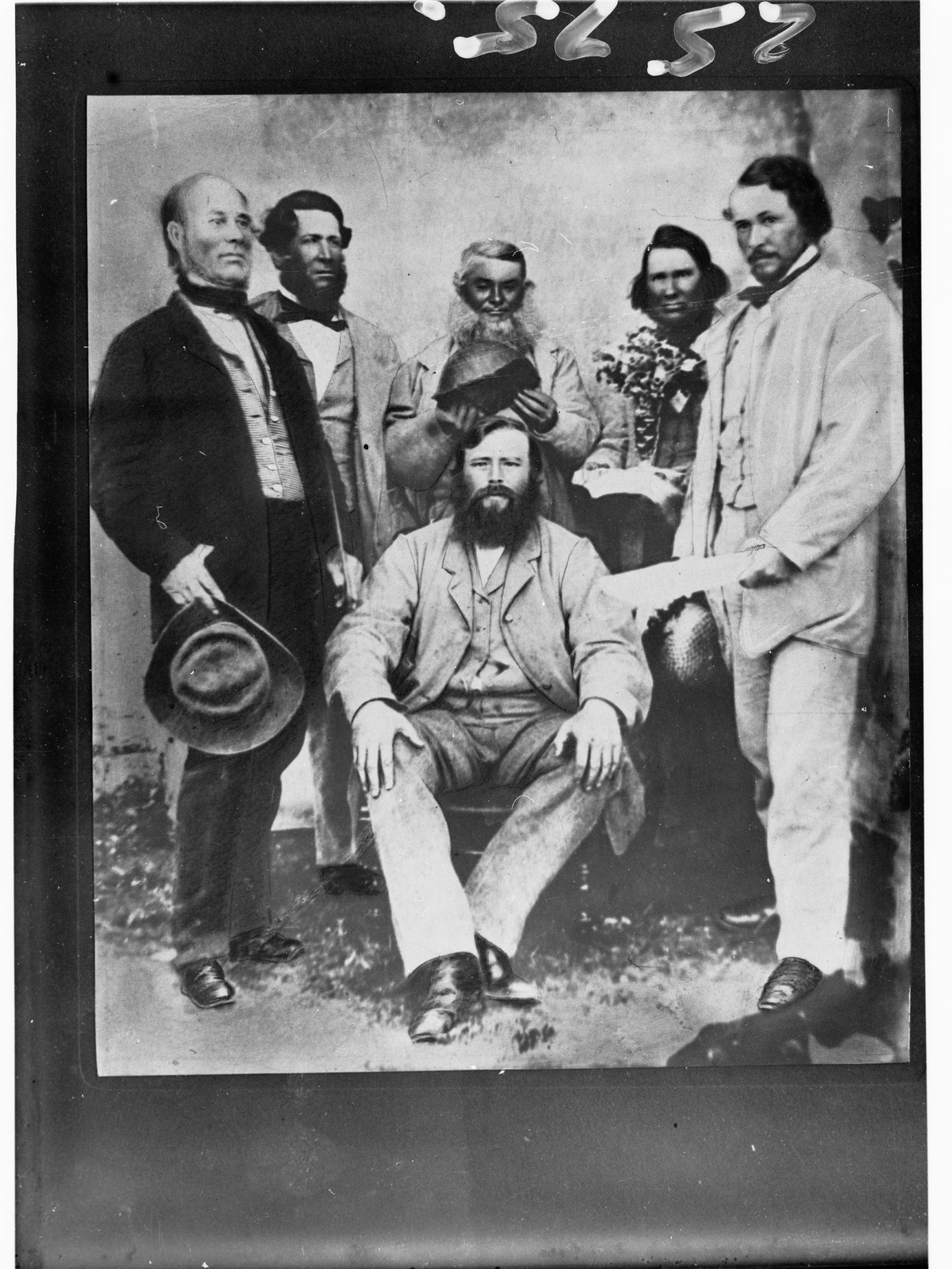 Group of six men - Thos. Horn, Jas Sowden, Capt Ward,  Waffer, Mr Dashwood, Thos. McShurk Gibson
