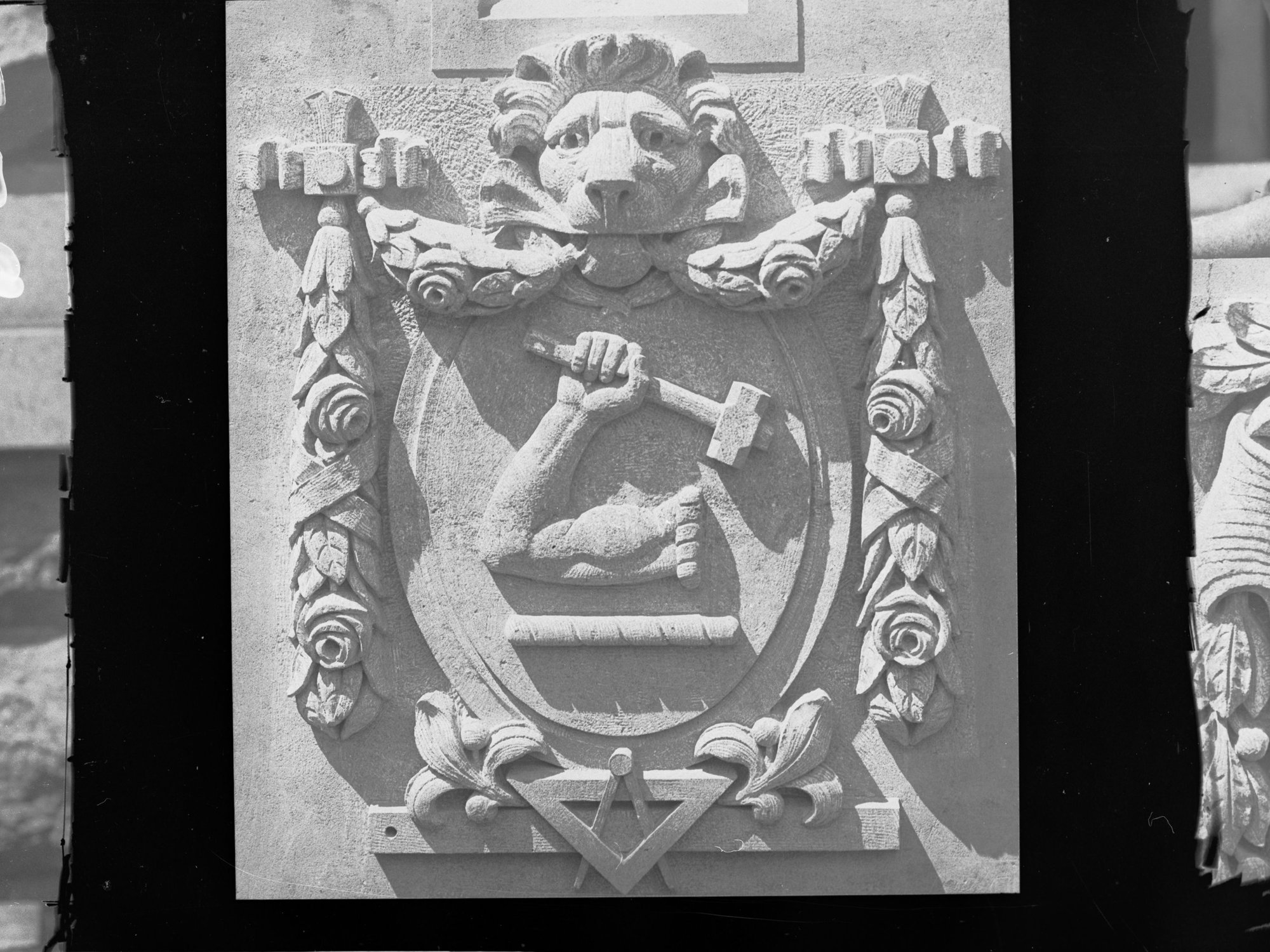 Carved stone panel for the Education Building