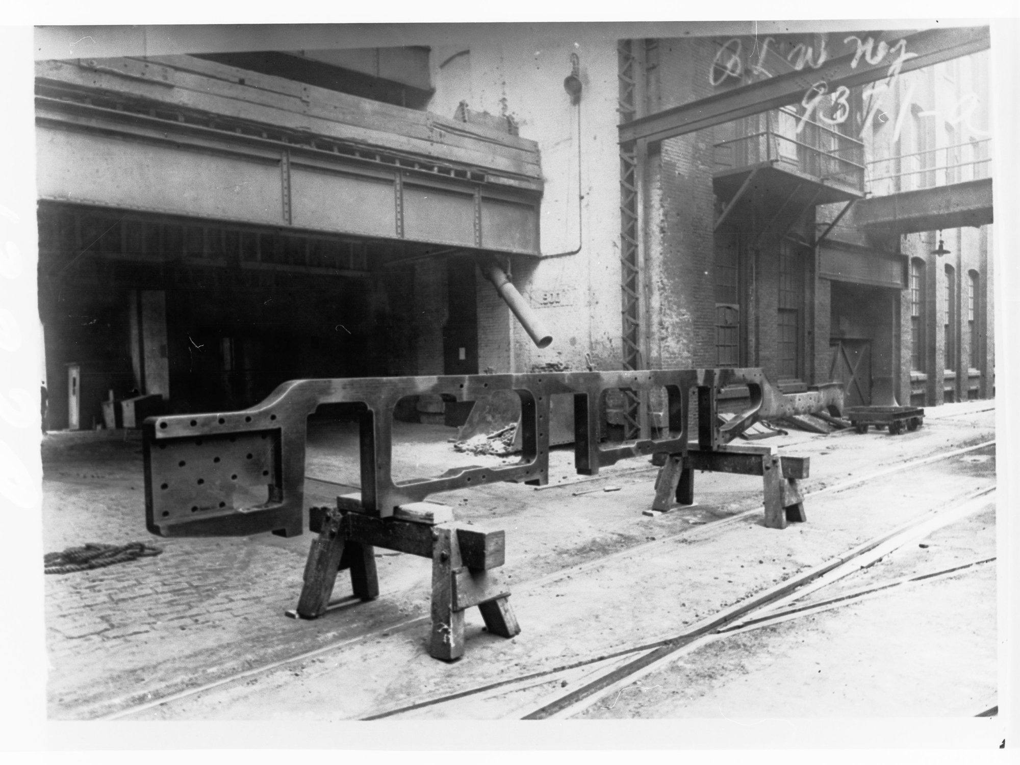 Armstrong and Whitworths works, Newcastle, England - railway locomotive being built