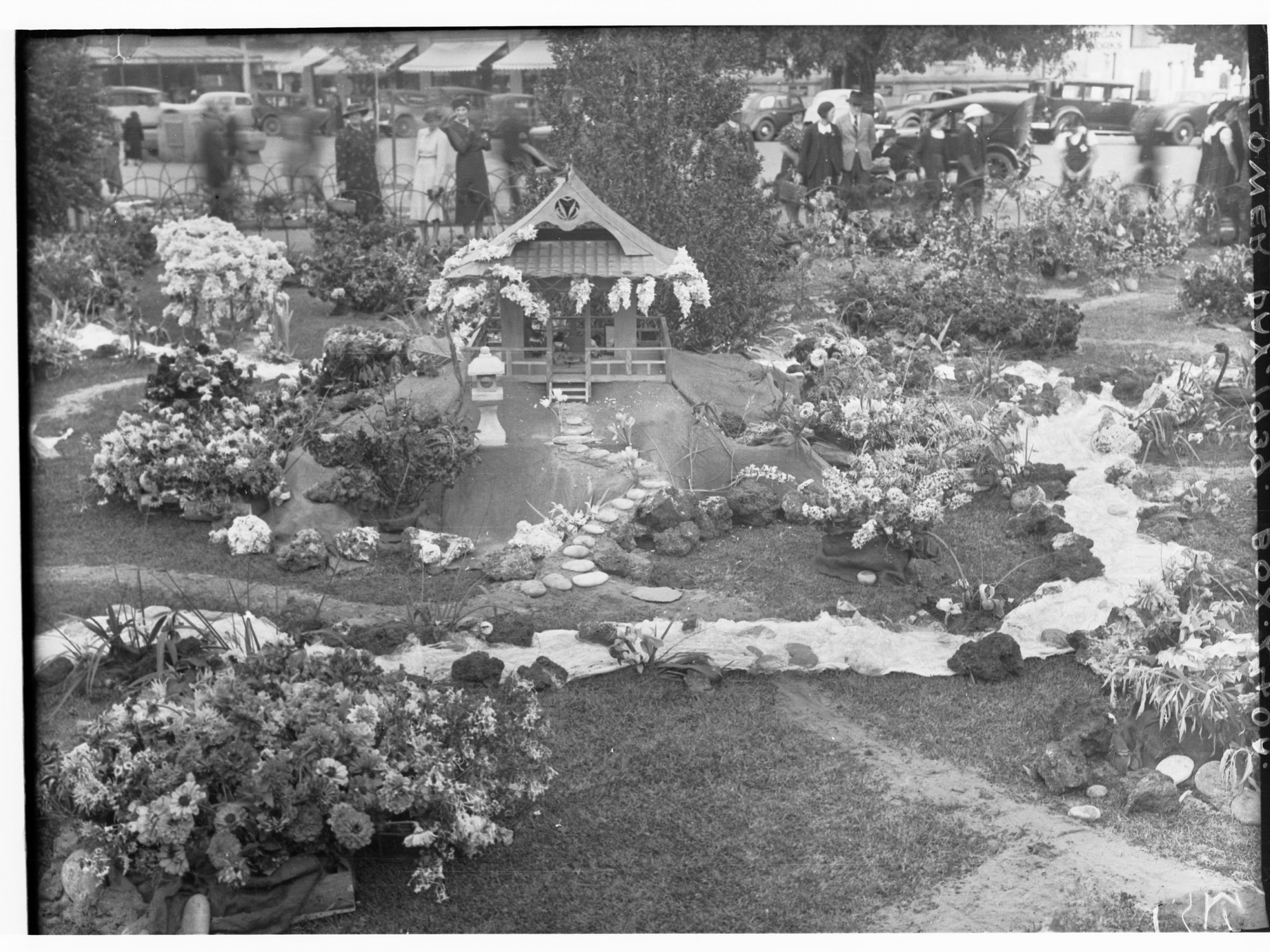 Flower Display showing miniature Japanese Garden, Flower Day