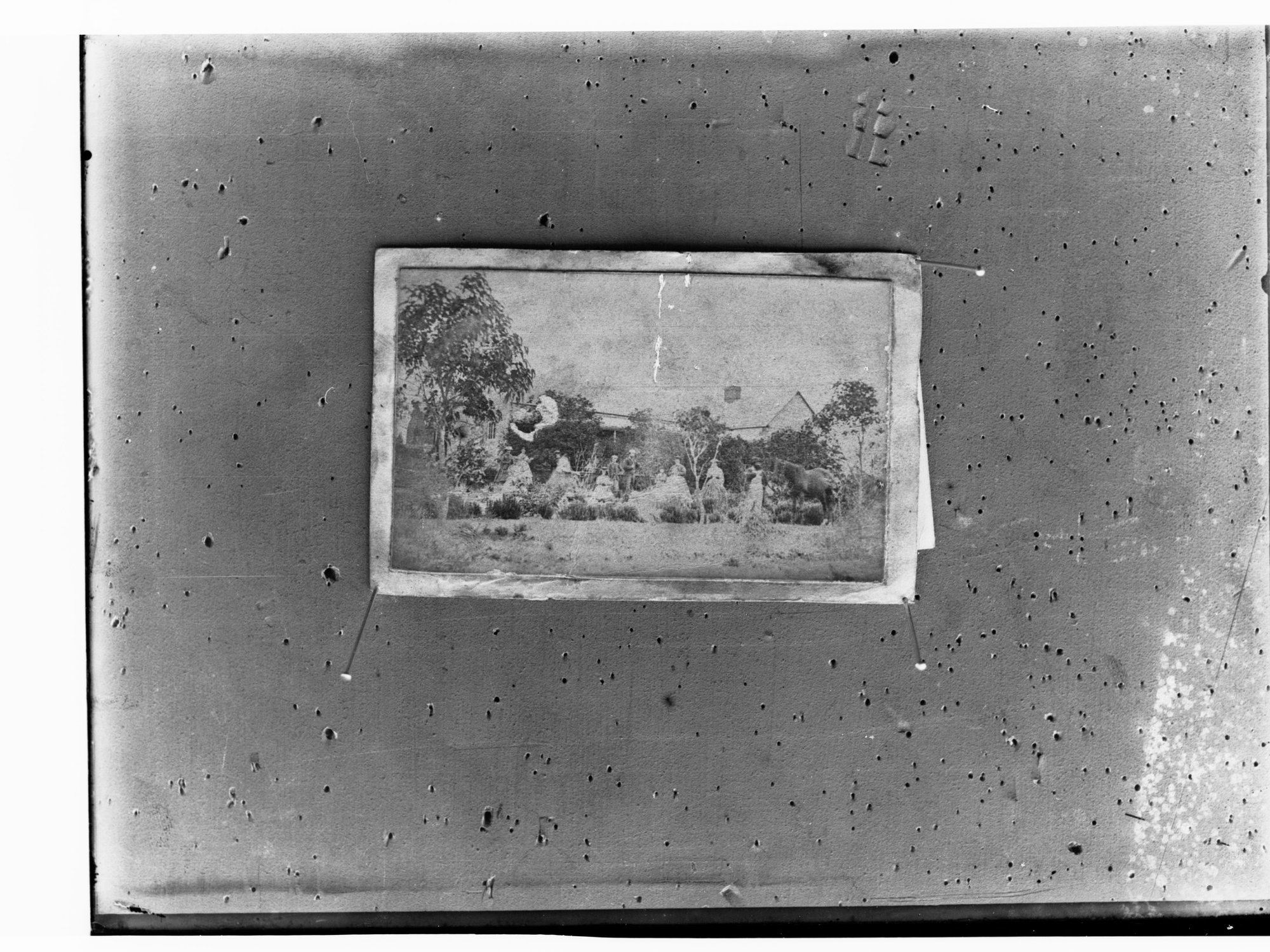 People standing in garden (taken from a very old photograph)