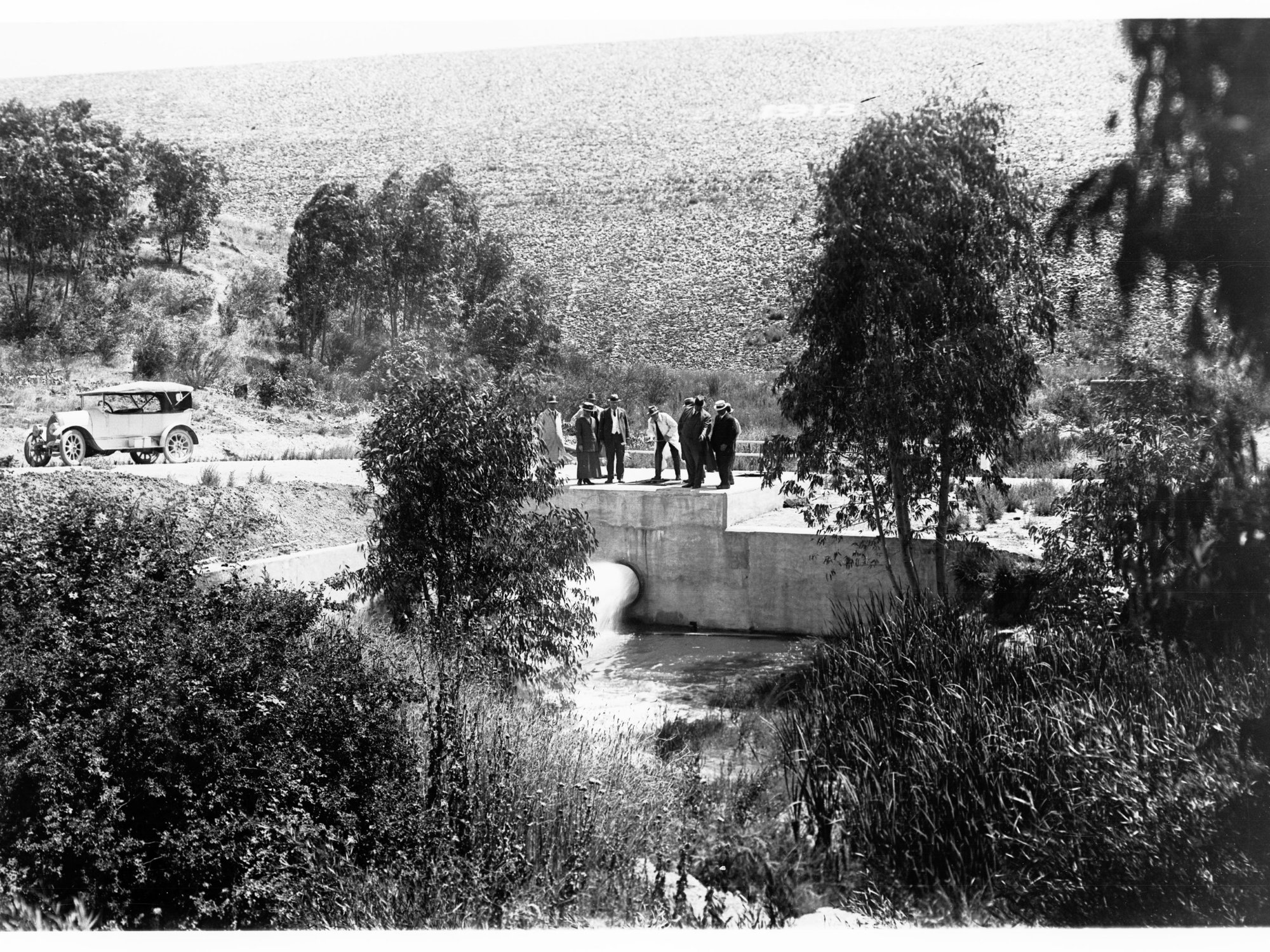 Millbrook Reservoir Showing Men Observing Valve Chamber