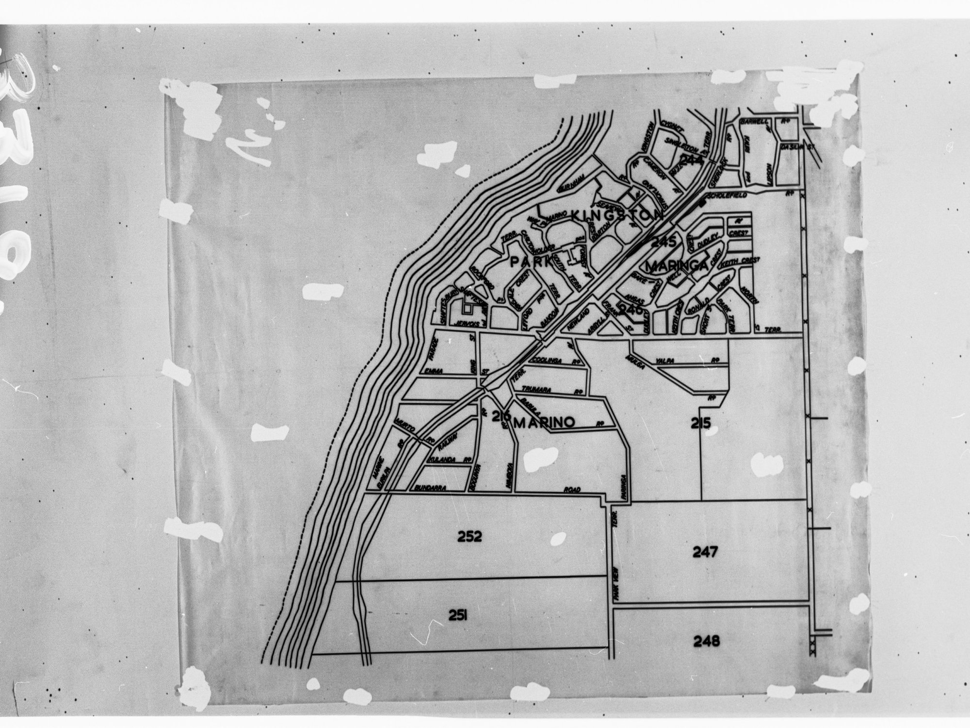 Map of coastline and land division at Marino and Kingston Park