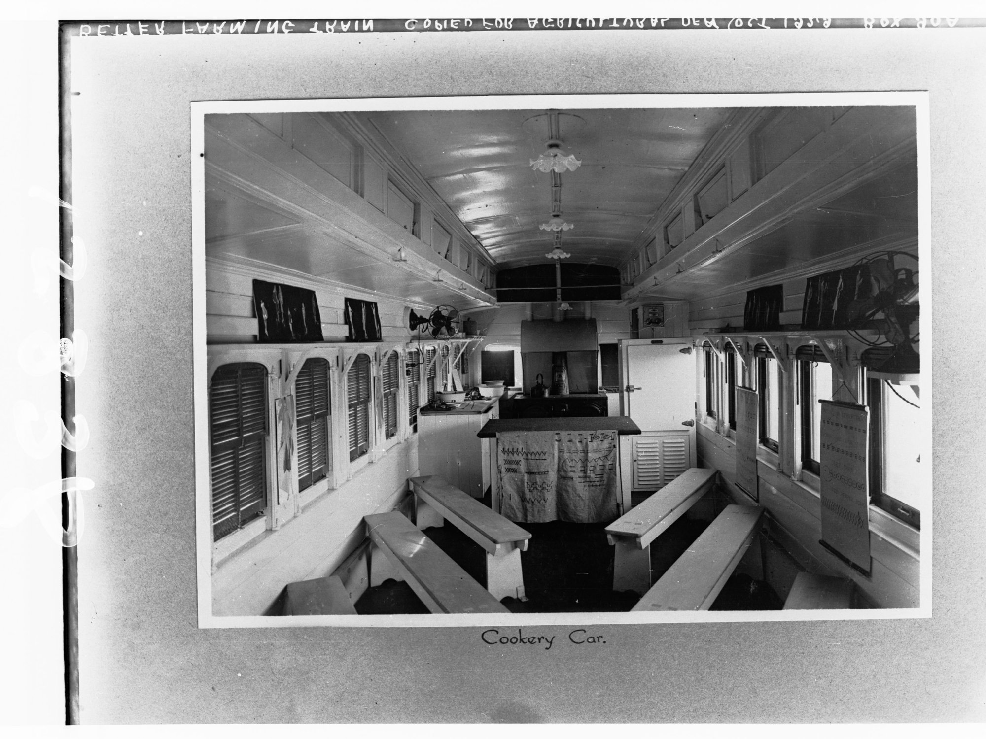 "Victorian Better Farming Train" - Interior of train, the cookery car.  Copied for Agricultural Department