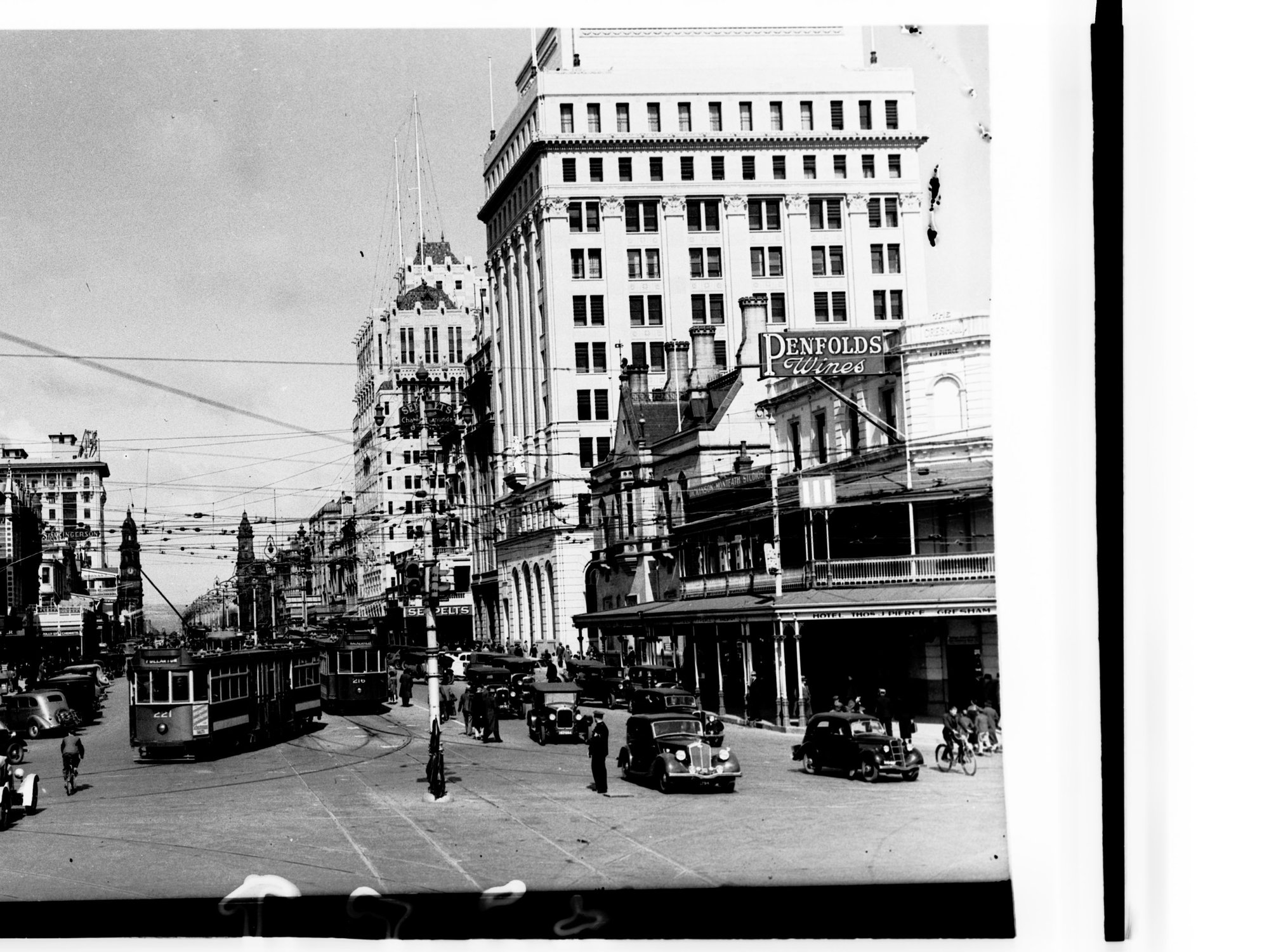 King William Street looking south from North Terrace - shows trams and automobiles