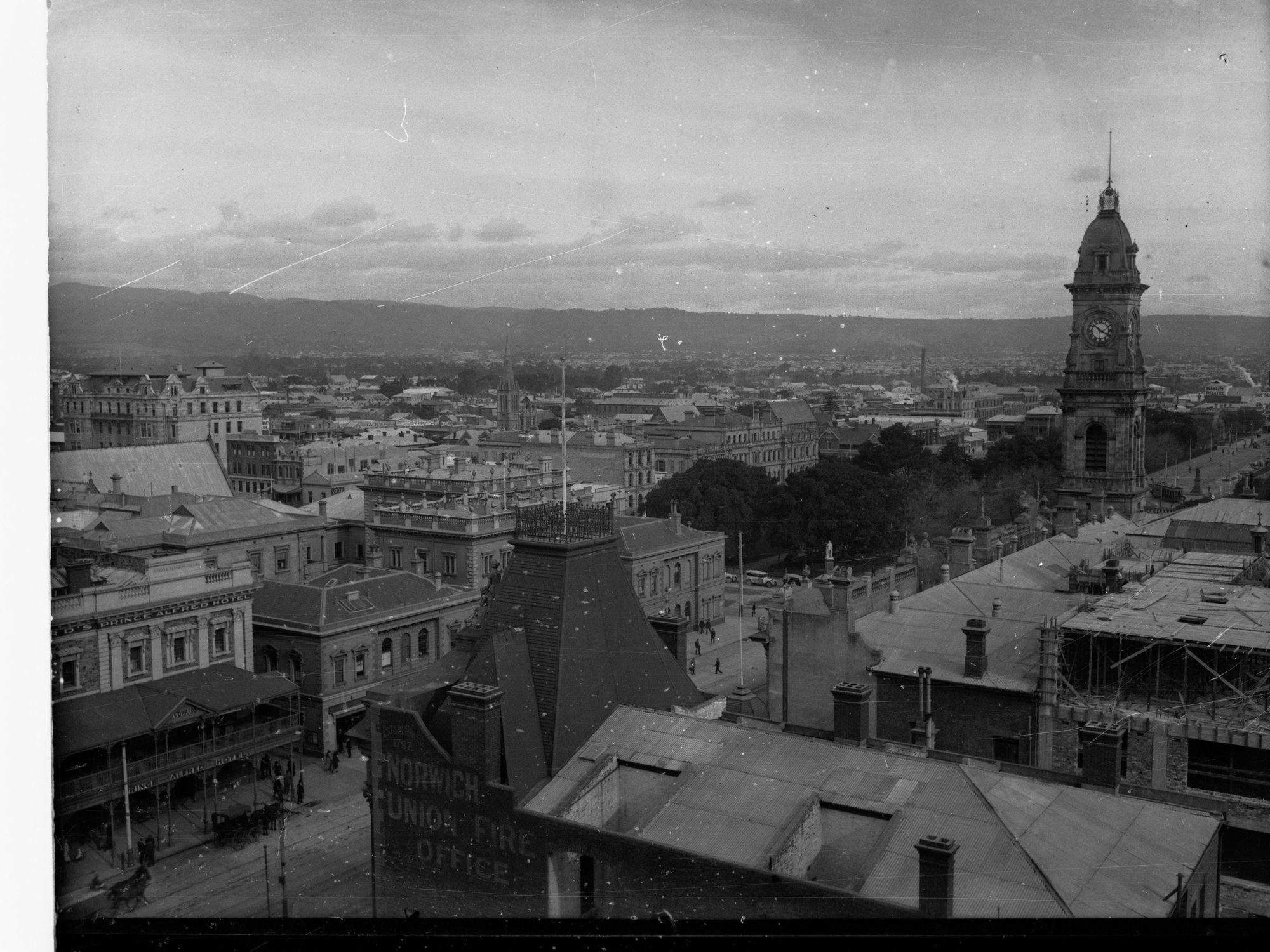 View of  Adelaide Looking South Showing the GPO and Prince Alfred Hotel