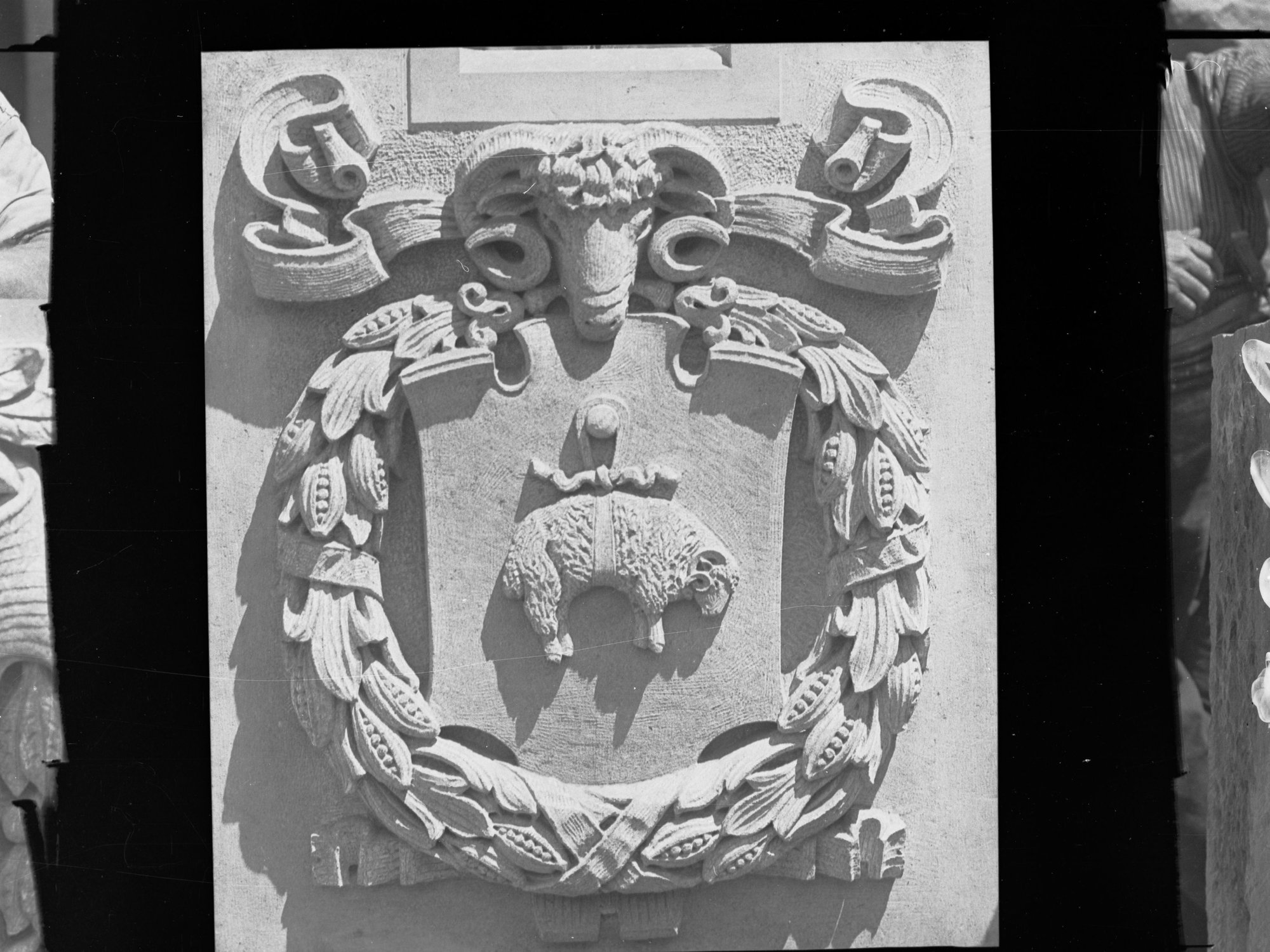 Carved stone panel for the Education Building