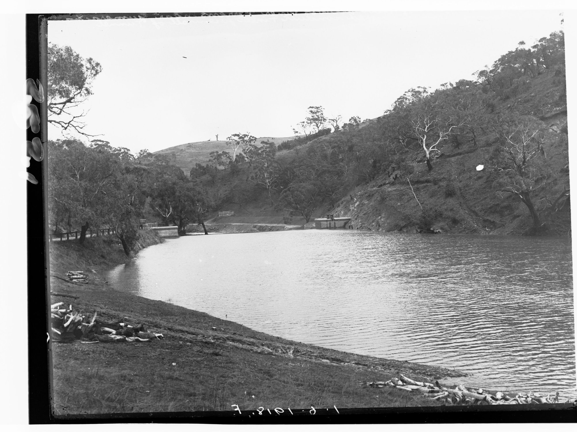 Millbrook Waterworks - view of weir showing impounded water and face of inlet tunnel