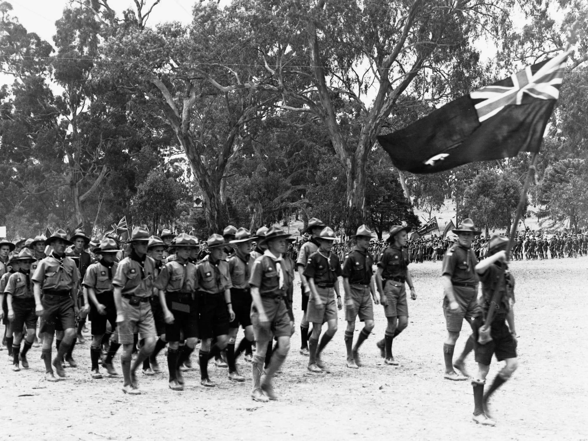Boys marching at scouts' camp at Belair