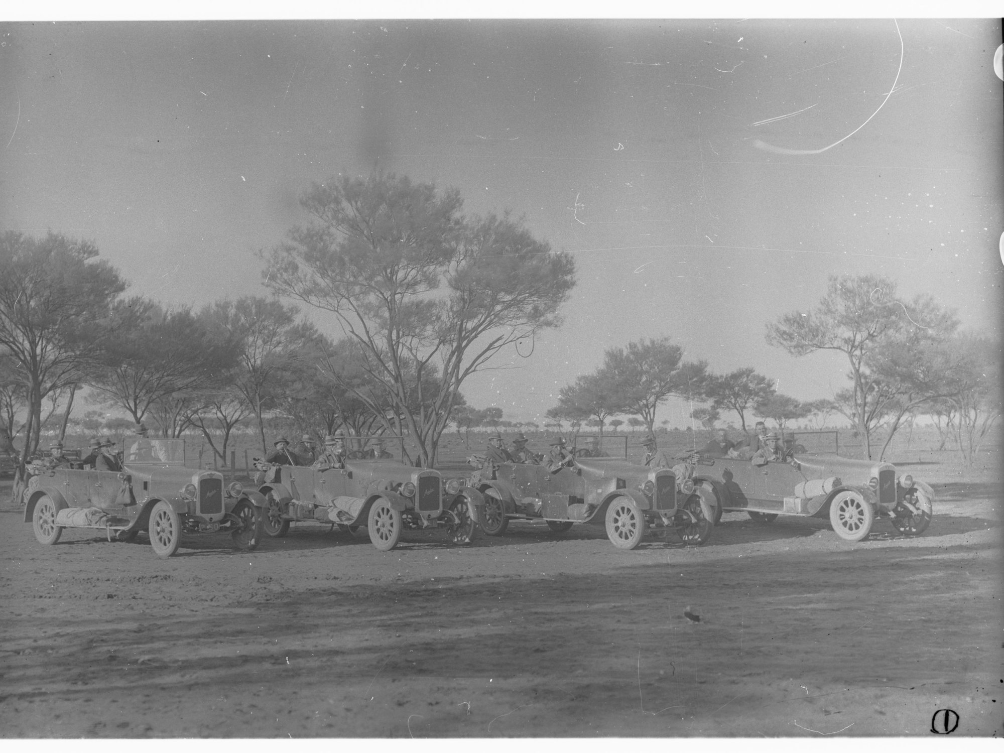 Parliamentary party on tour of Far North in Austin cars (government cars) - shows four automobiles