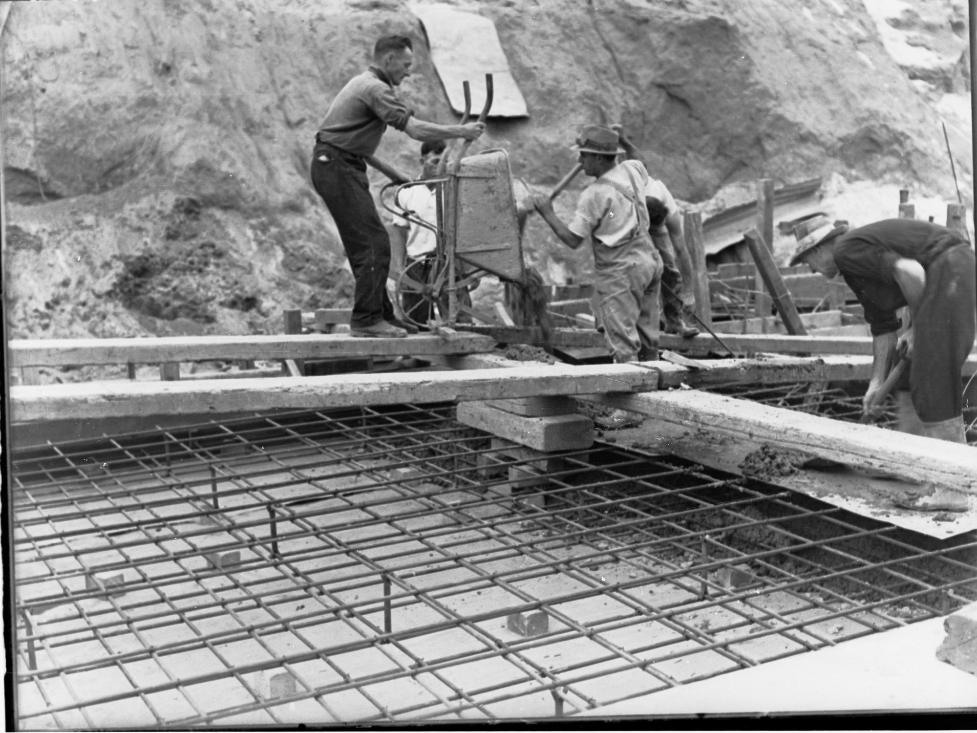 Torrens Floodwater Scheme Showing Men with Wheel Barrow