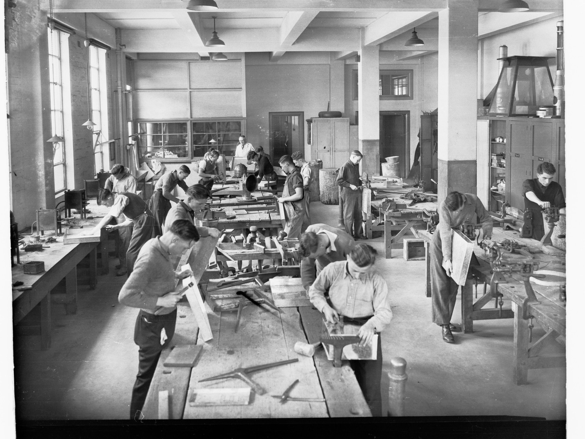 Students in Sheet Metalwork Room