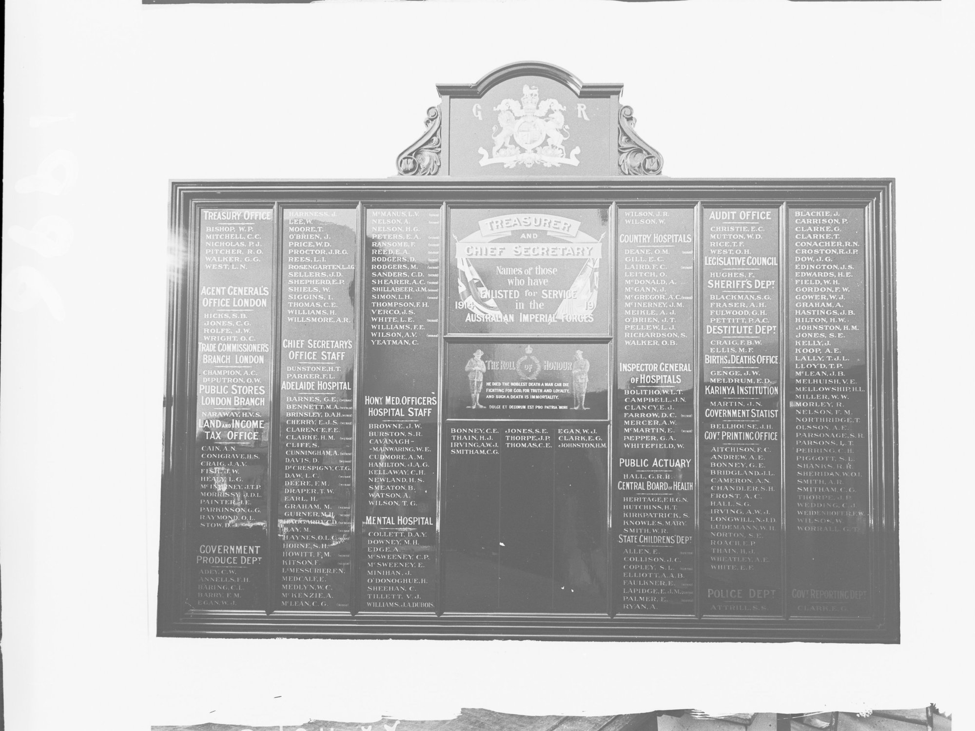 Great War Roll of Honour: Treasurer and Chief Secretary