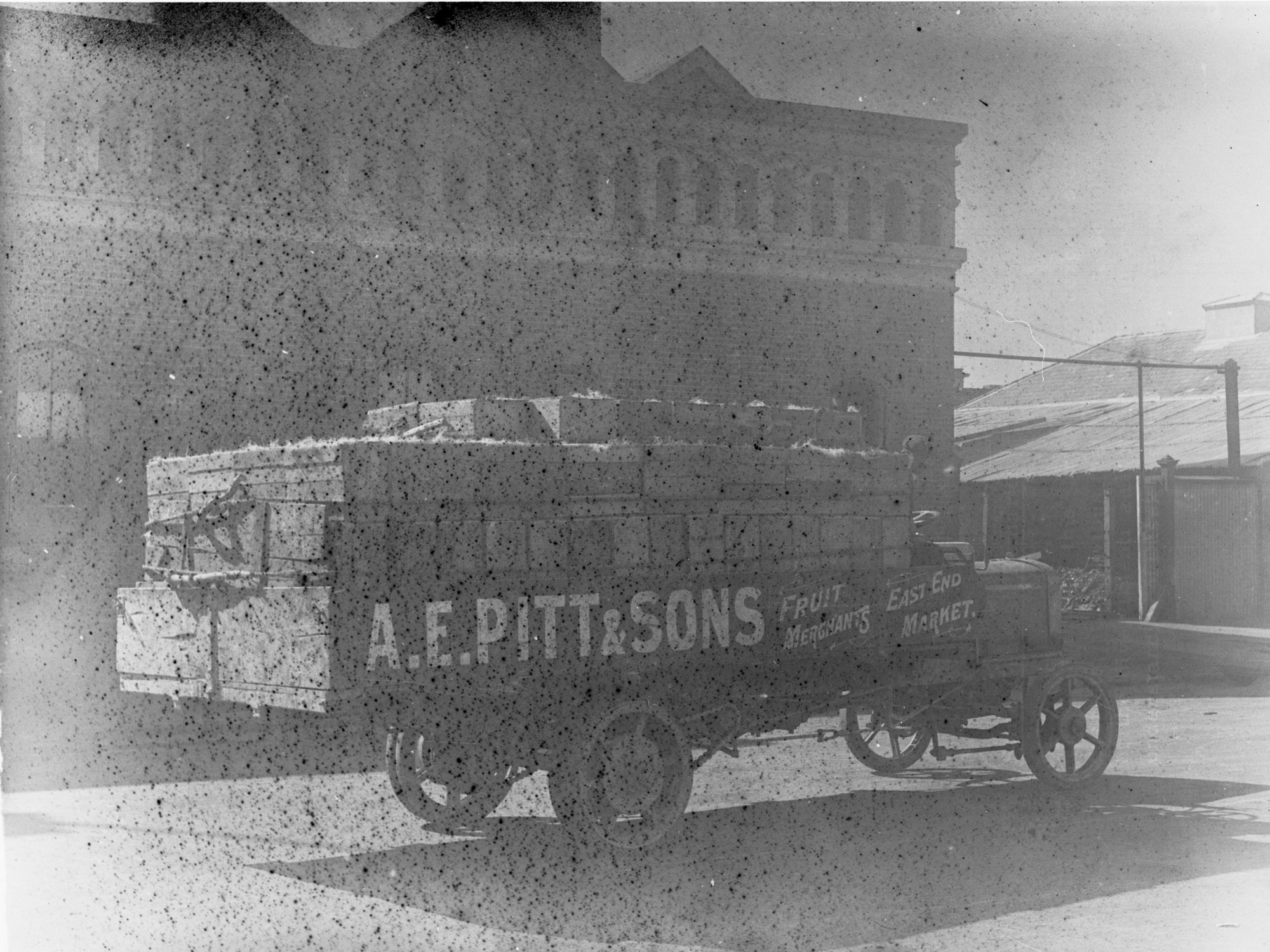 Motor lorry laden with export apples. A.E. Pitt and Sons fruit merchants for the east end market