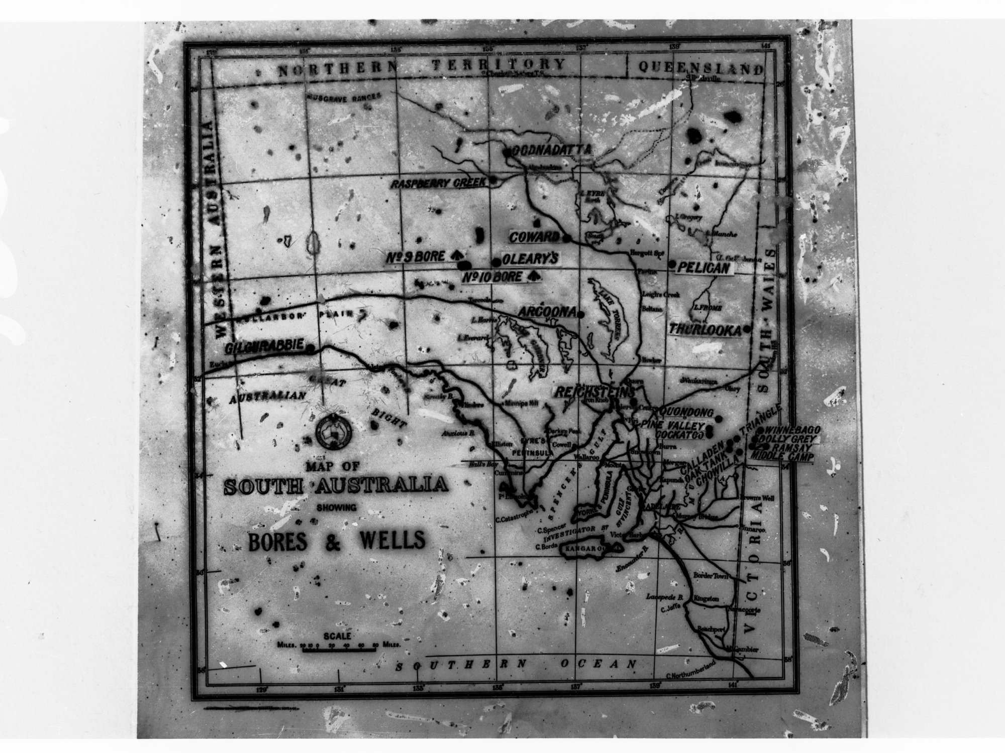 Map of South Australia for showing Bores and Wells