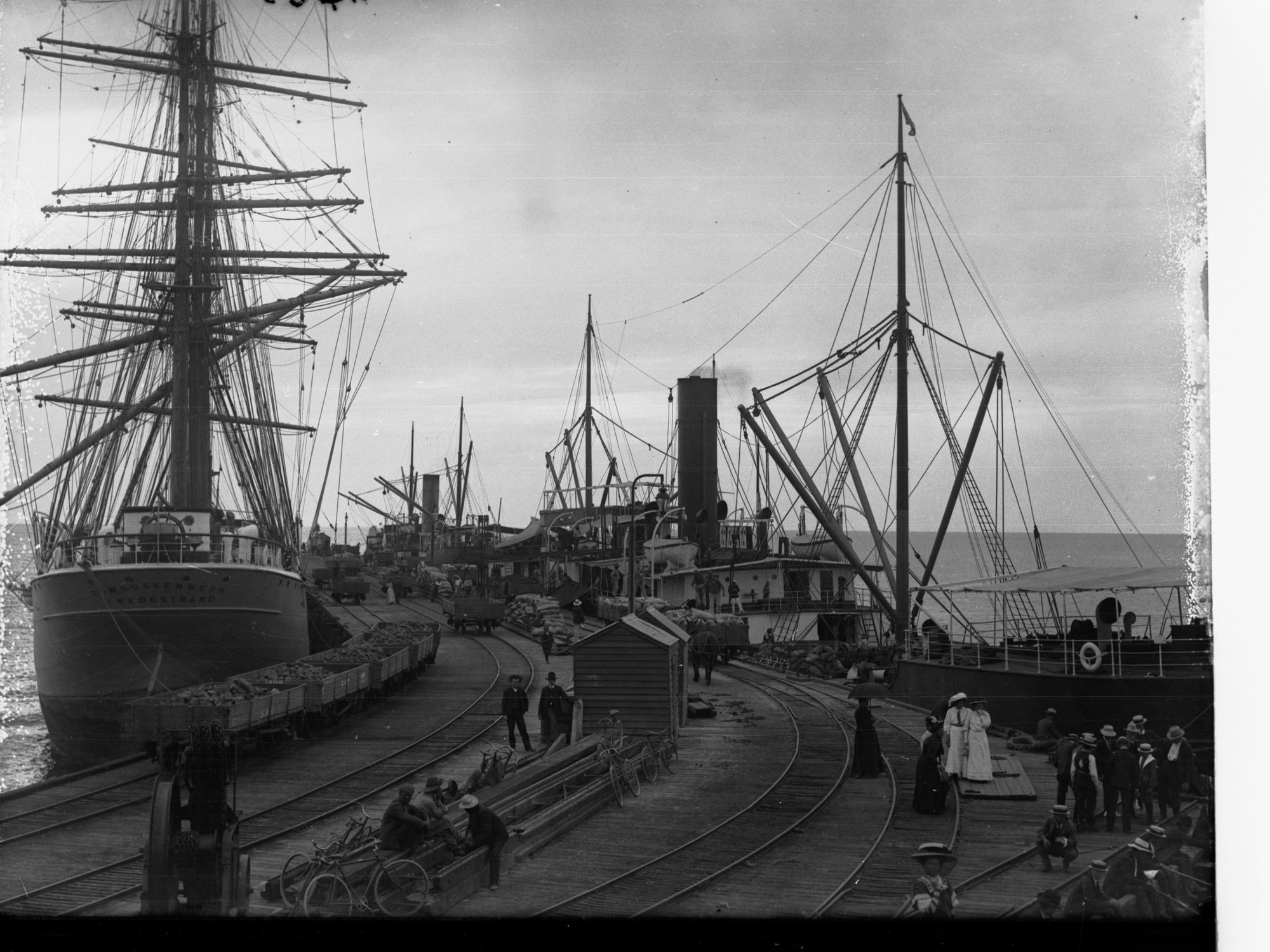 Shipping Wheat at Wallaroo Showing Ships Men and Women on Wharf
