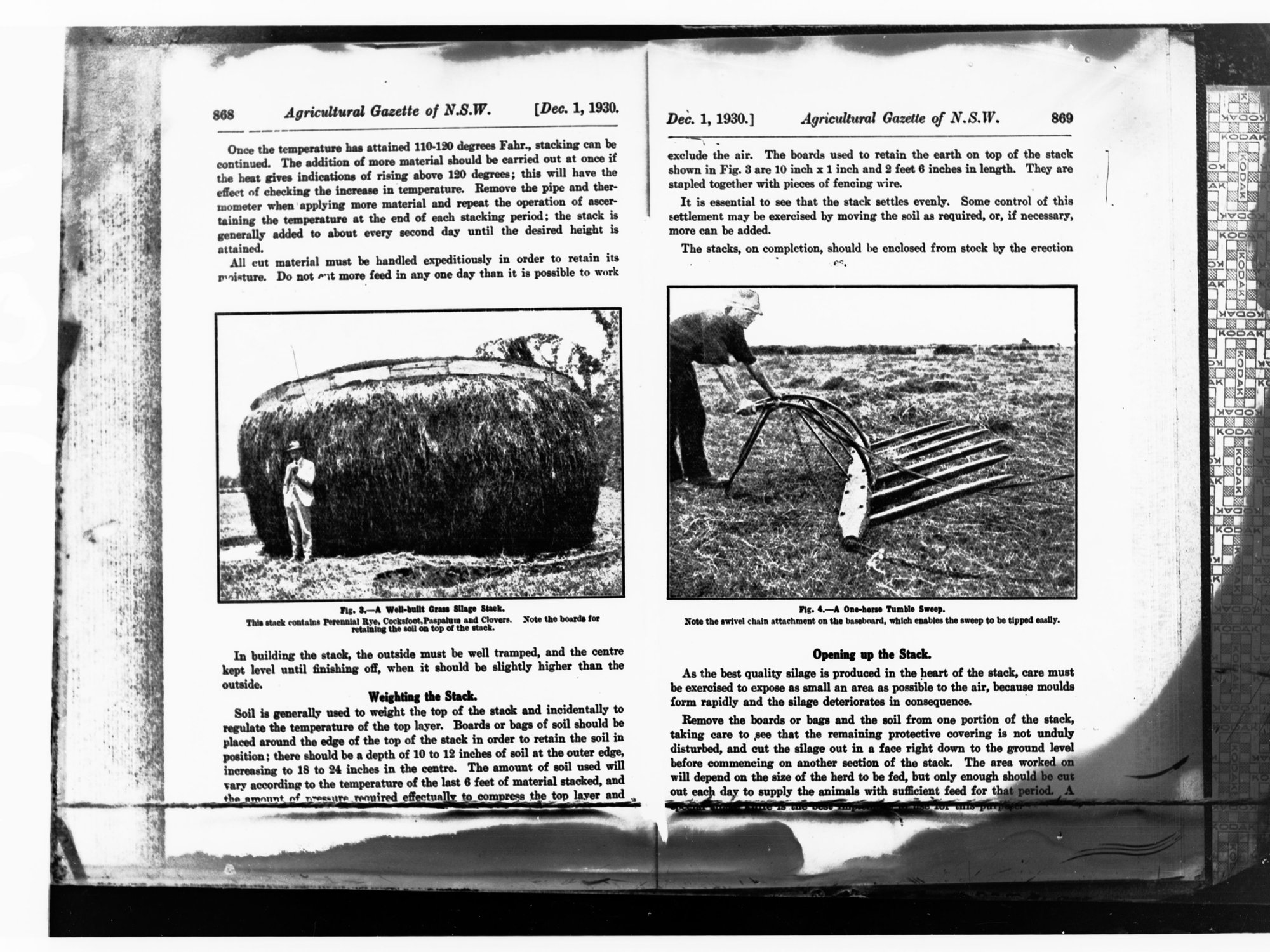 Man near haystack and man using agricultural machine