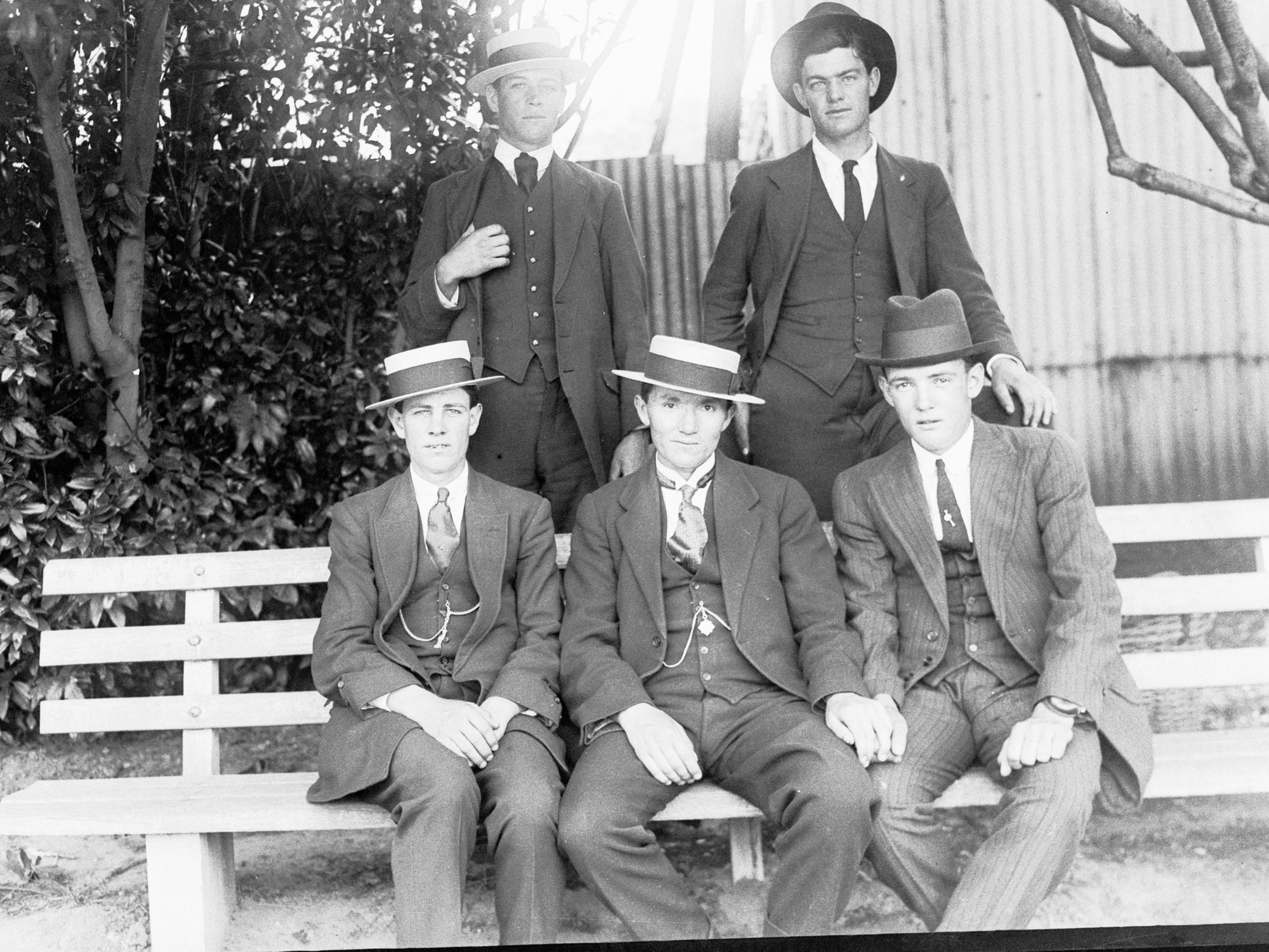 Group photograph of five young men - no information recorded