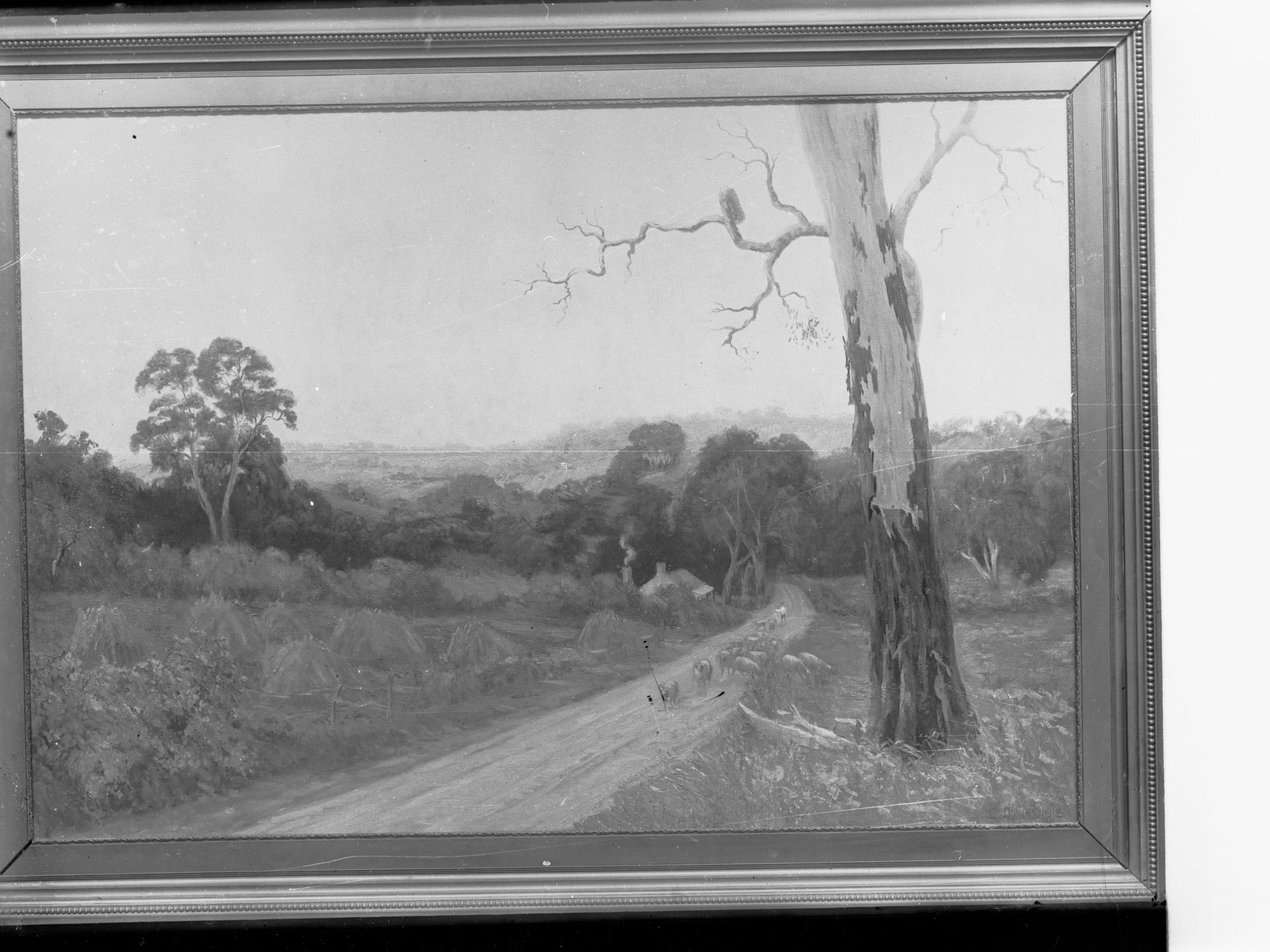 Landscape with small cabin in woods - painting