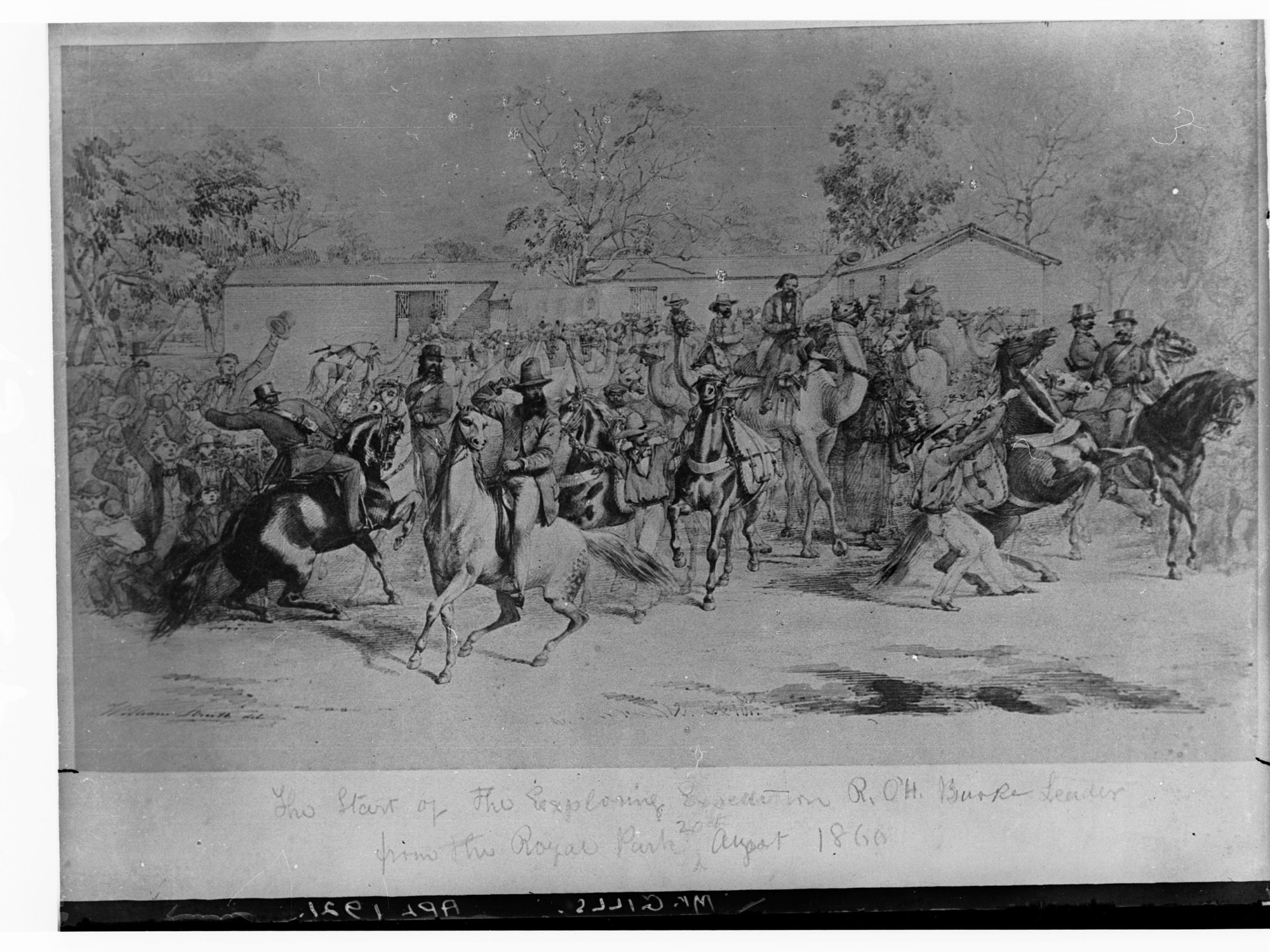 Sketch of the start of Robert O'Hara Burke's exploring expedition by Samuel Thomas Gill