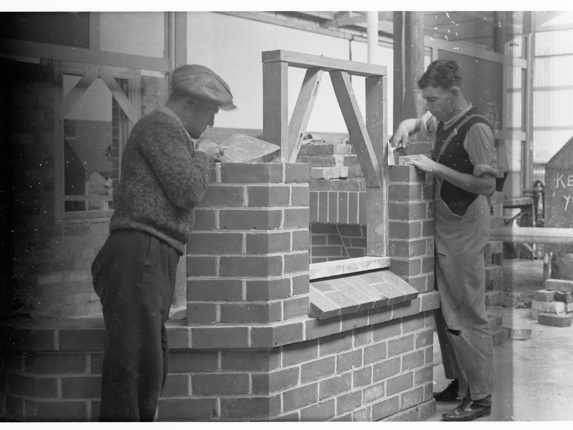 Education Department Trade School showing students doing brickwork