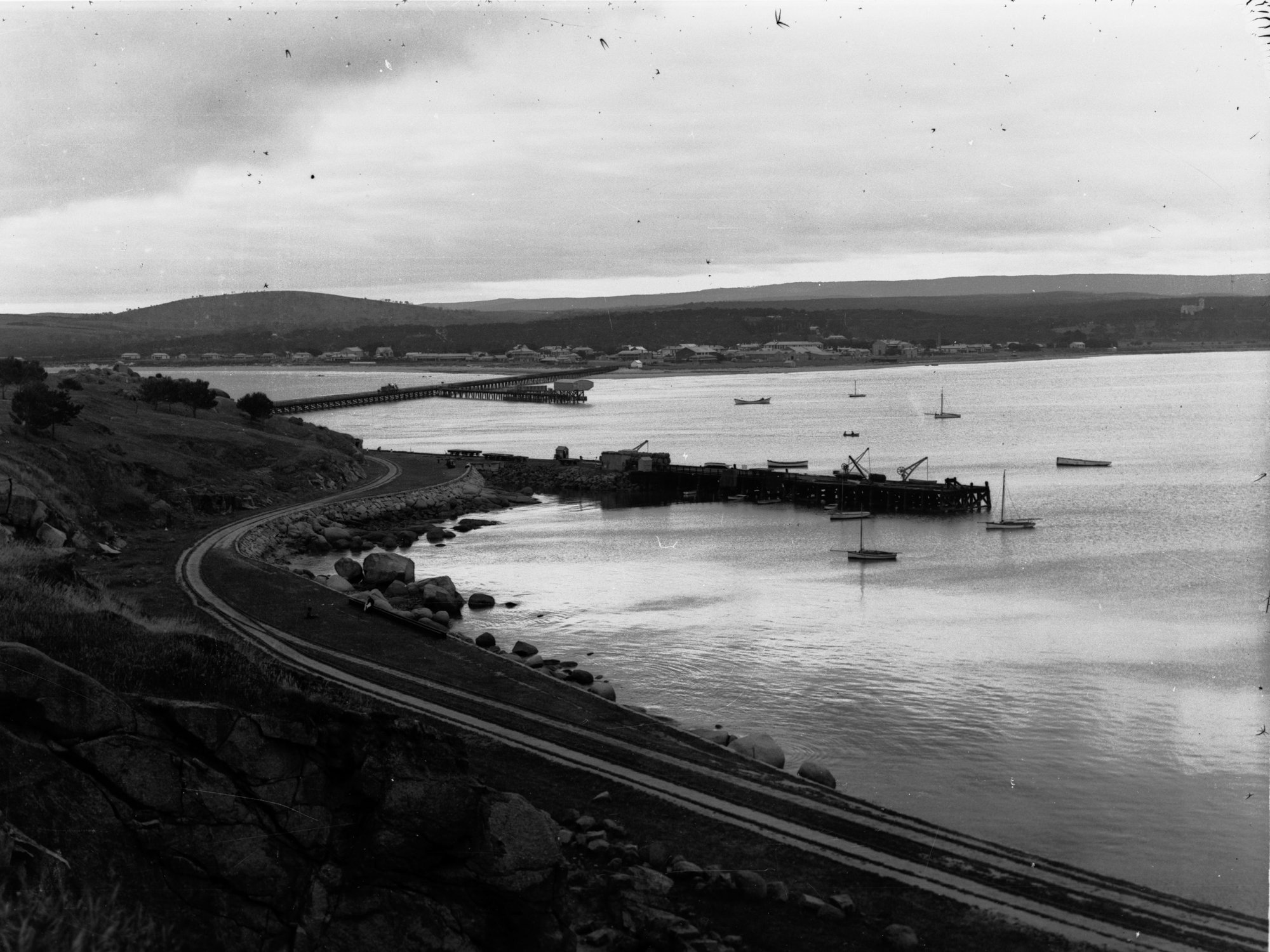 Victor Harbor township and harbor area, possibly taken from Granite Island.