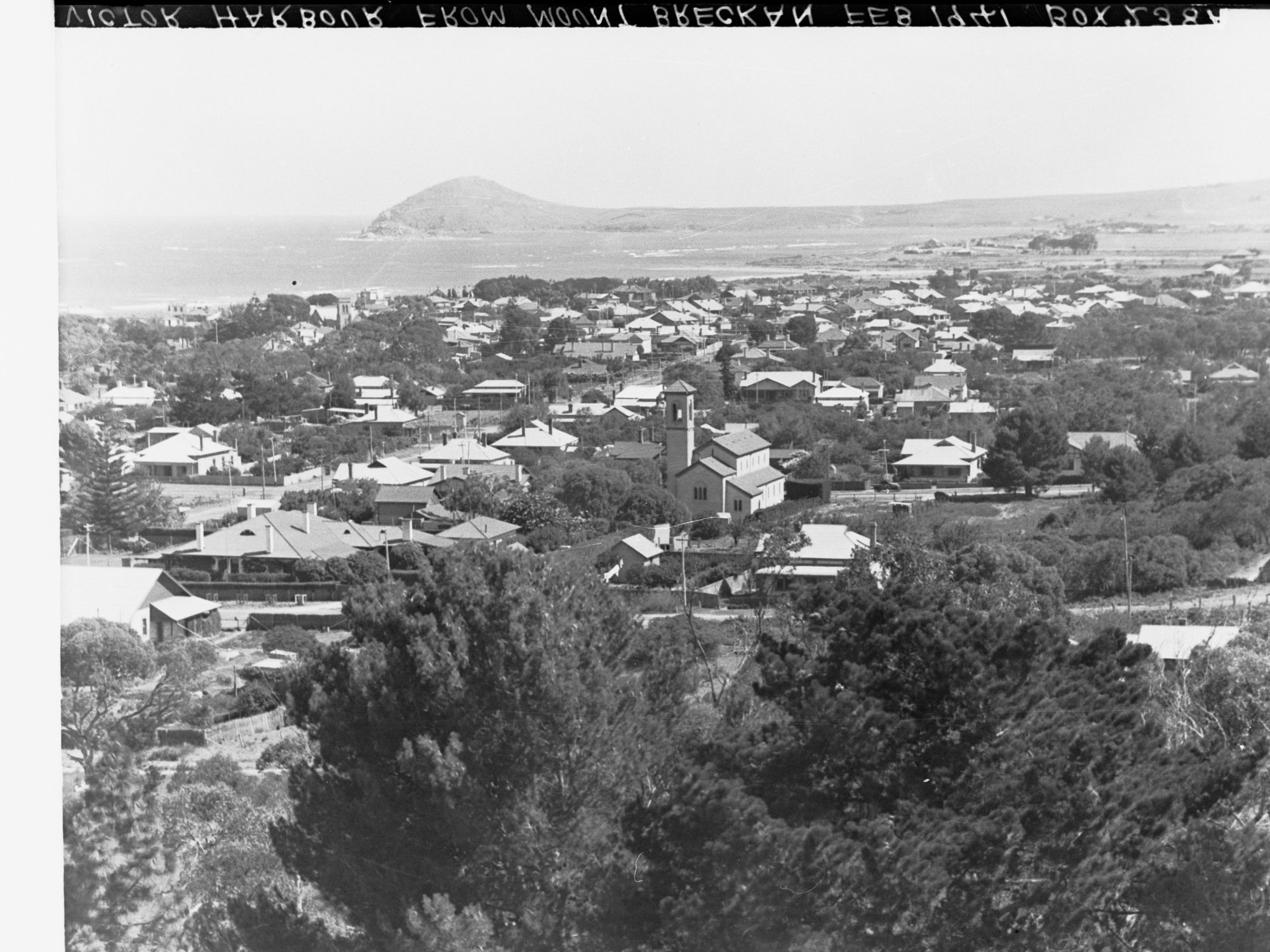View of Victor Harbor Township from Mount Breckan - The Bluff in background