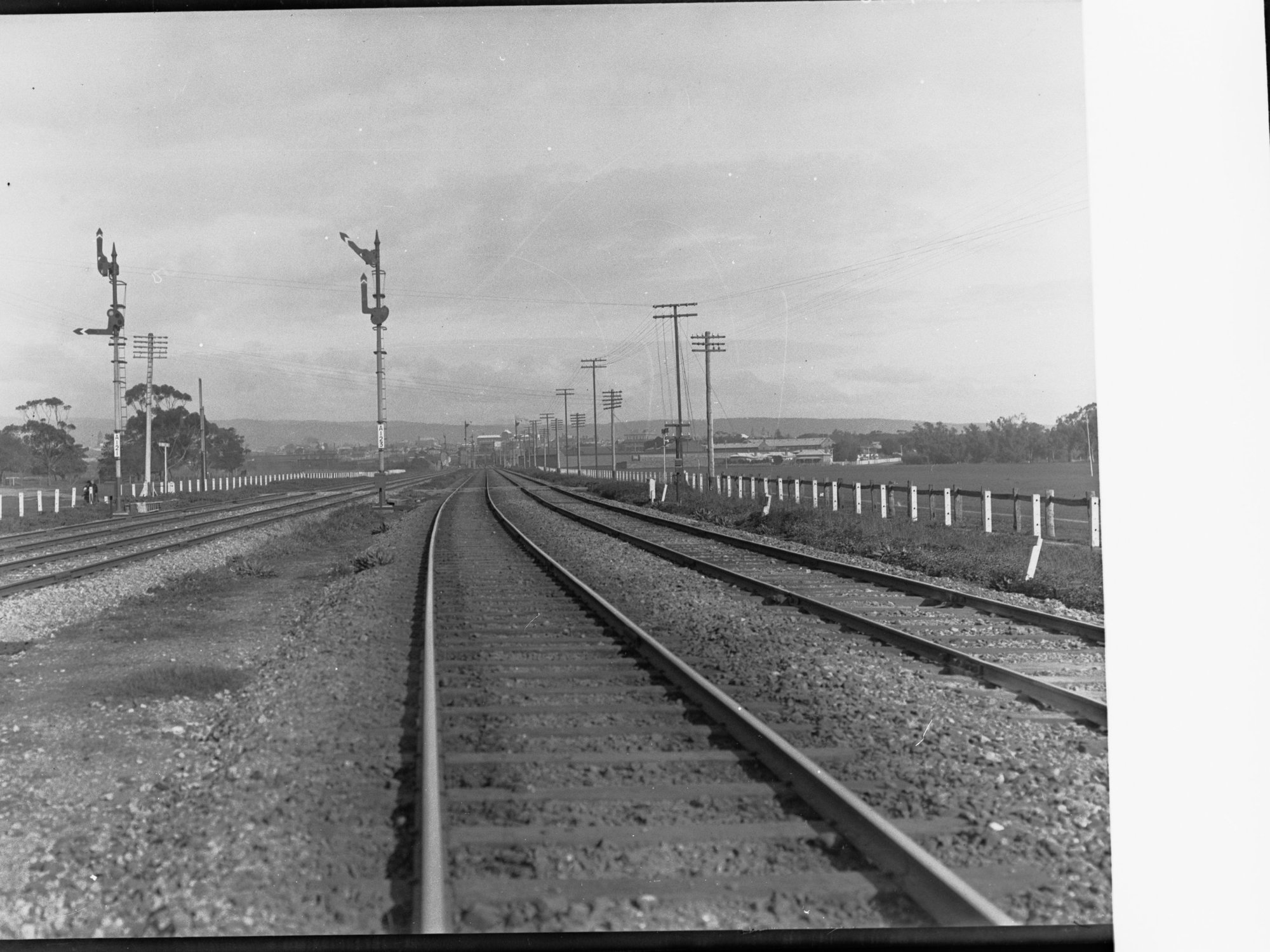 Electric signals approaching Adelaide Railway Station, 1915