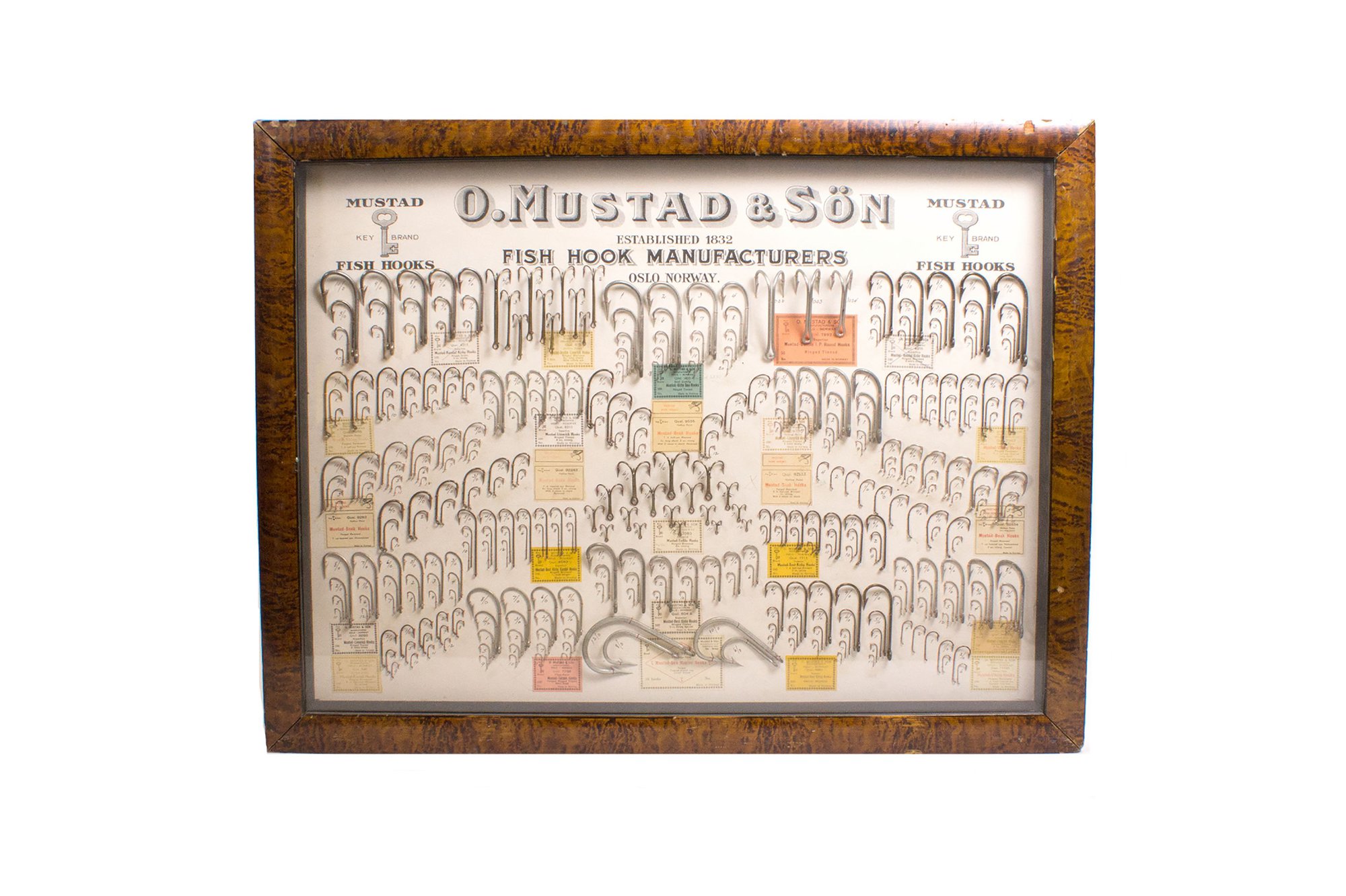 Fish hook sample  board for O Mustad and Sons