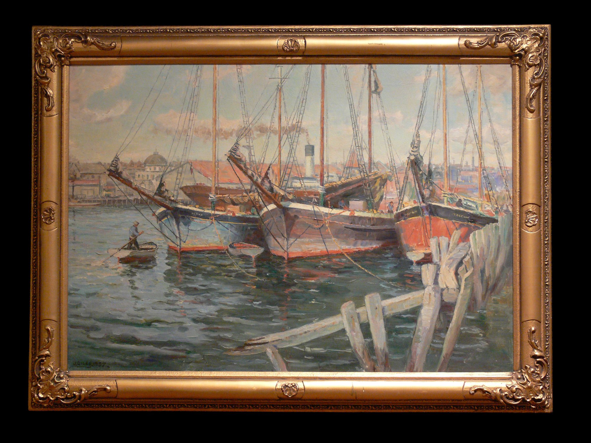 Painting , THREE KETCHES IN THE RIVER