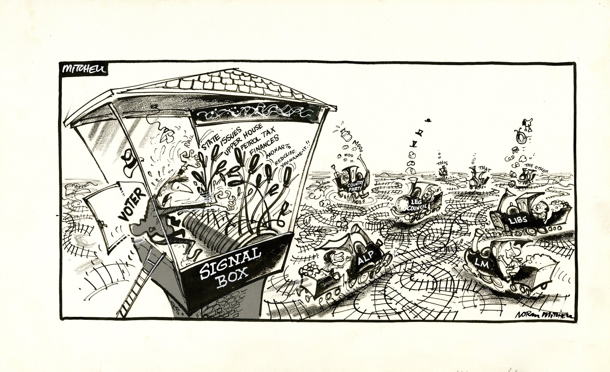 Cartoon - 'Voter in Signal Box'