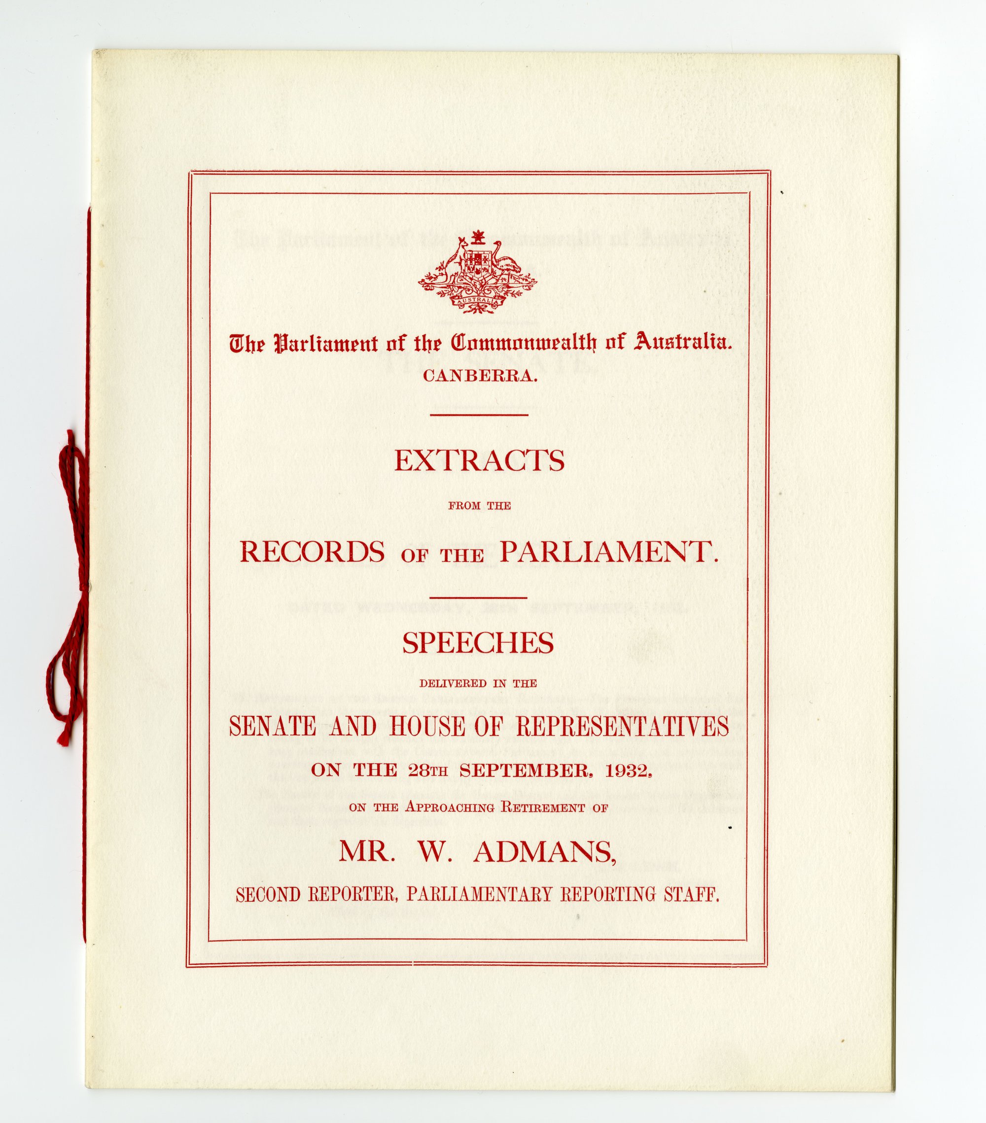 Booklet - Extracts of Speeches in Parliament.