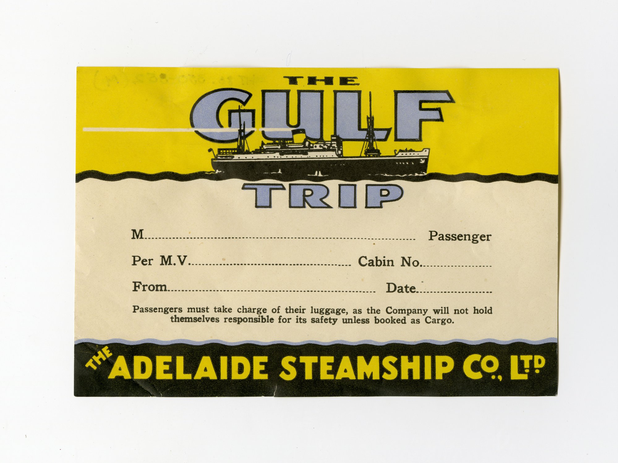 Baggage Label , Adelaide Steamship Company