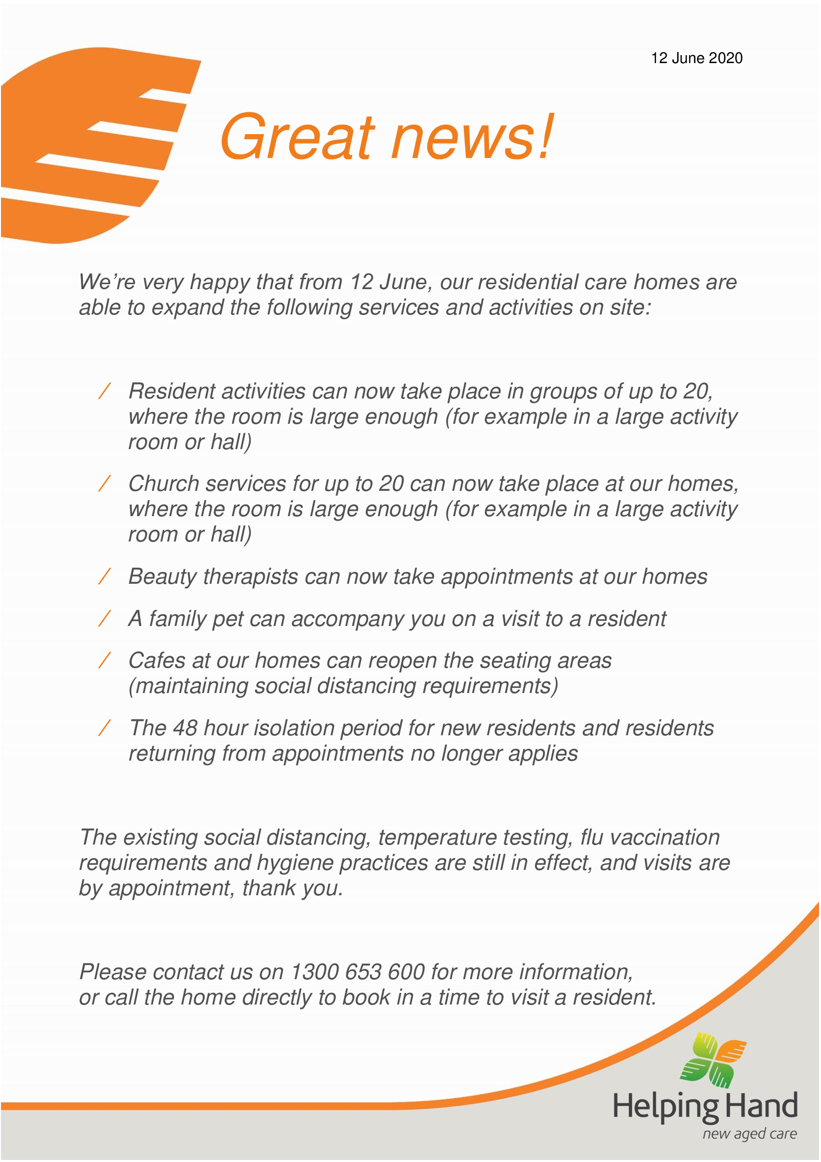 Changes to restrictions leaflet