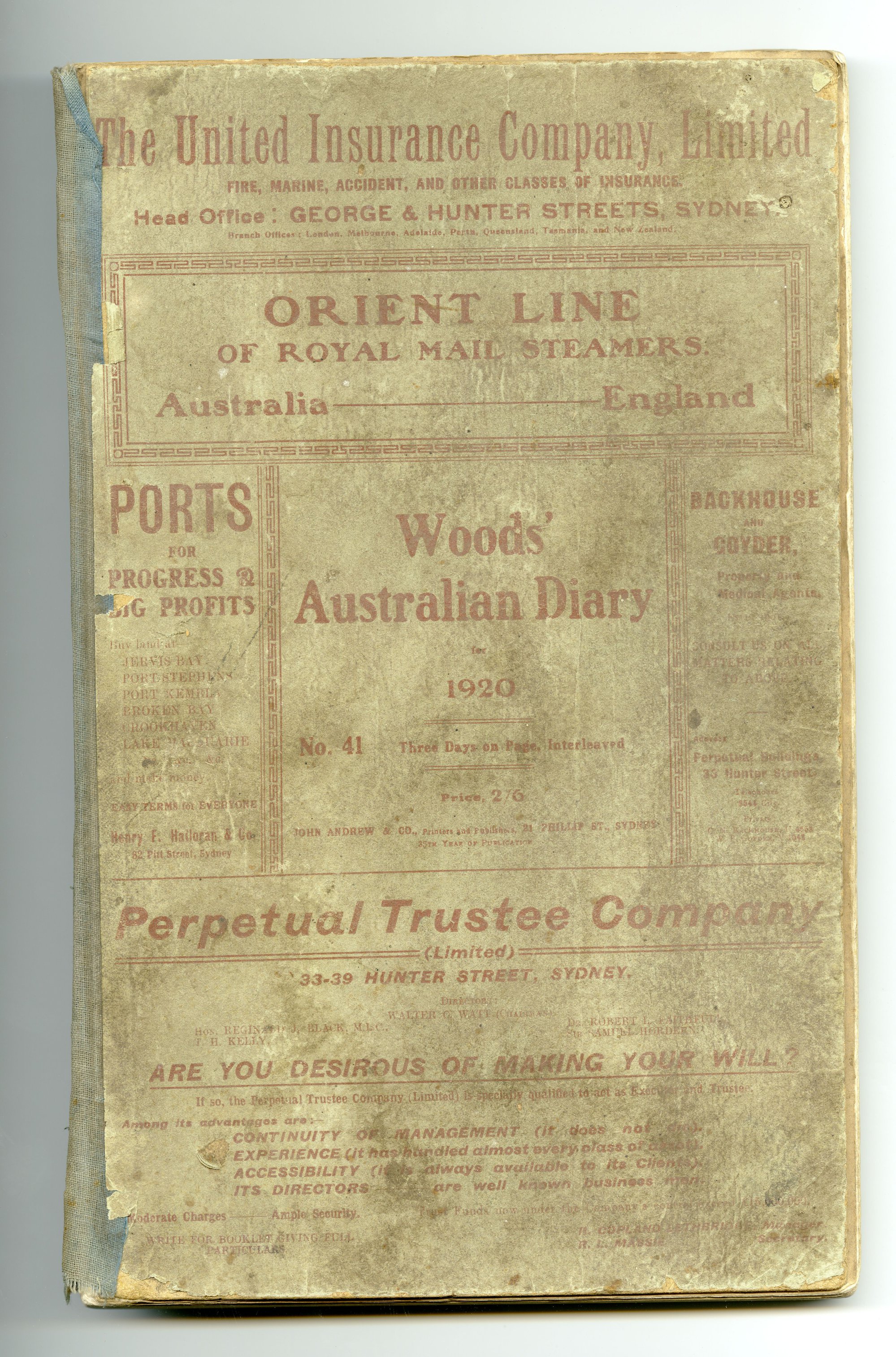 Log Book of Captain Jack Sheridan 1920