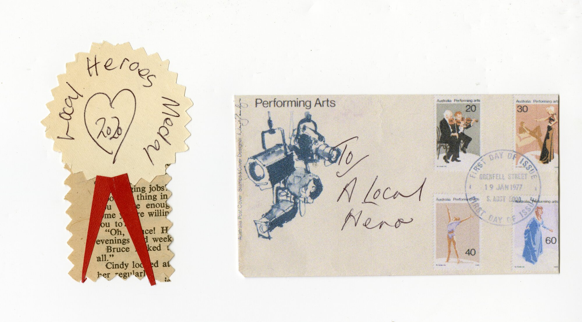 Local hero badge and envelope