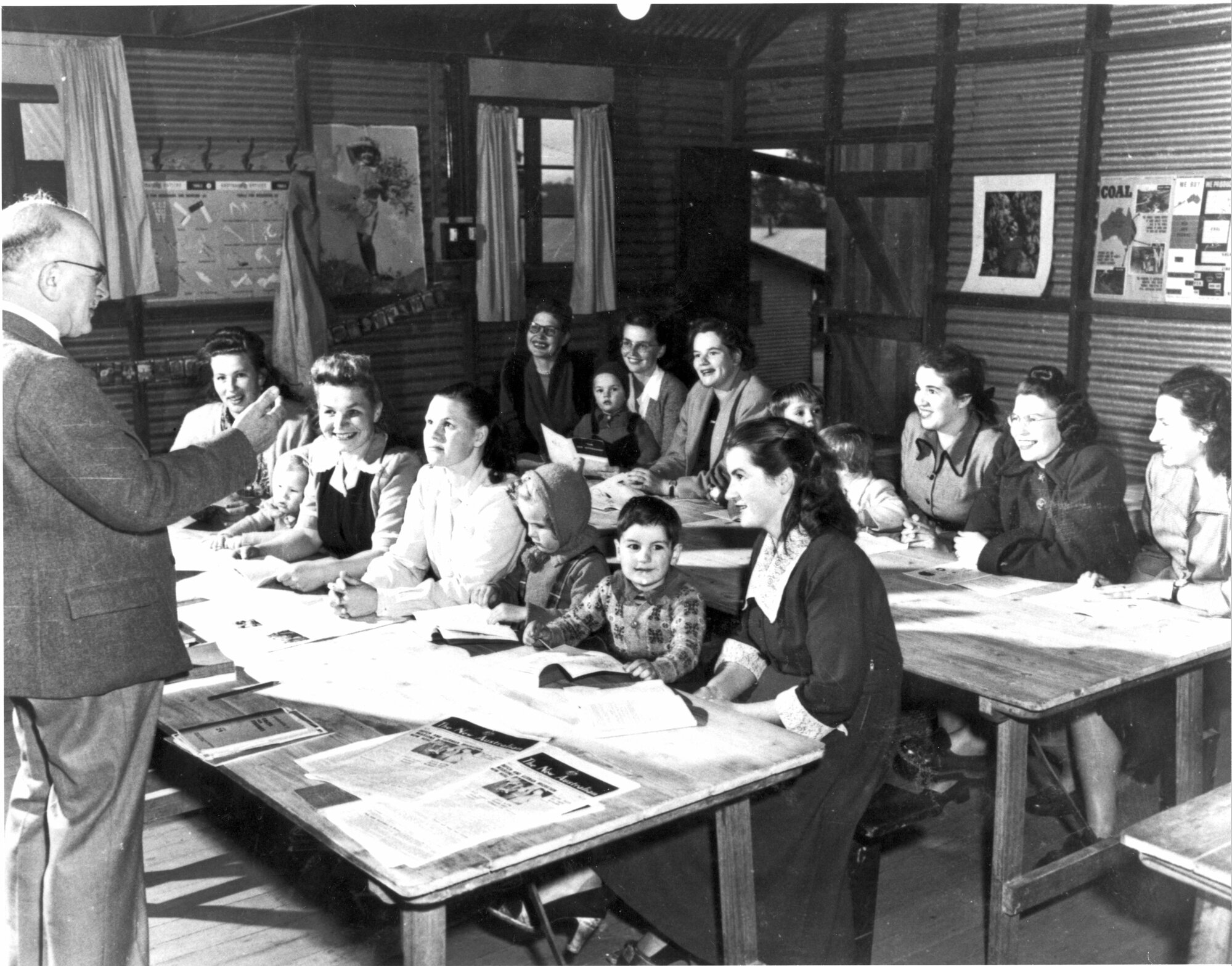 Learning English at Woodside Immigration Centre, 1952.