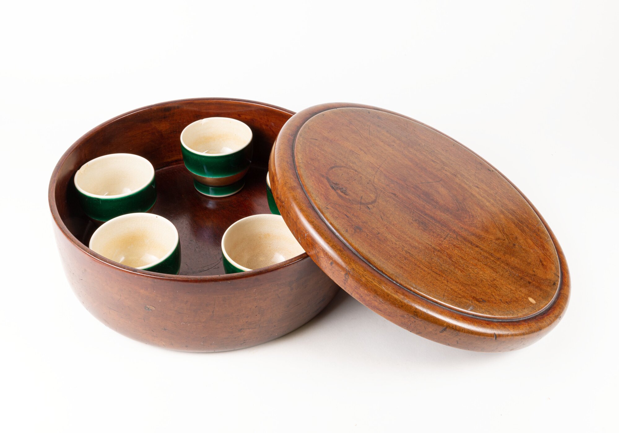 Japanese Tea Set in Round Cherrywood Box