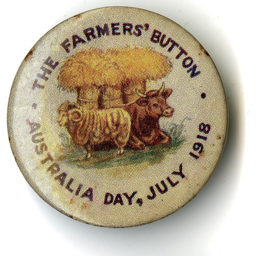 Farmers' Button Australia Day 1918 Badge