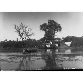 Paddlesteamer and Rowboat on River at Cobdogla - Parliamentary Tour on River Murray