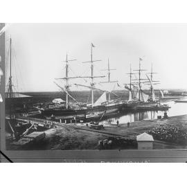 Two wool clippers - "Pekina" is on the left and the "Coonatto" is on the right - taken at the Basin Wharf Port Adelaide - Harbours Board Report